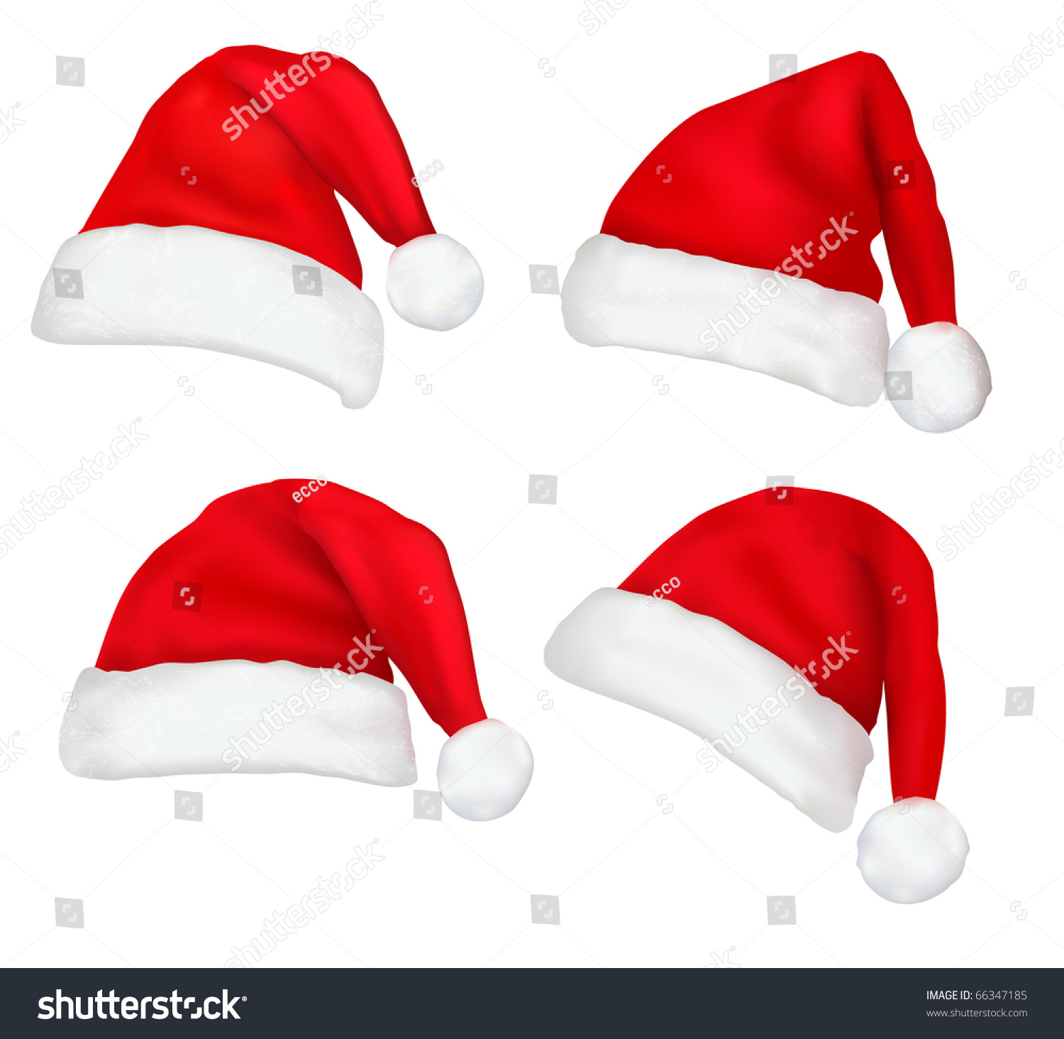 Four Red Santa Hats. Vector. - 66347185 : Shutterstock