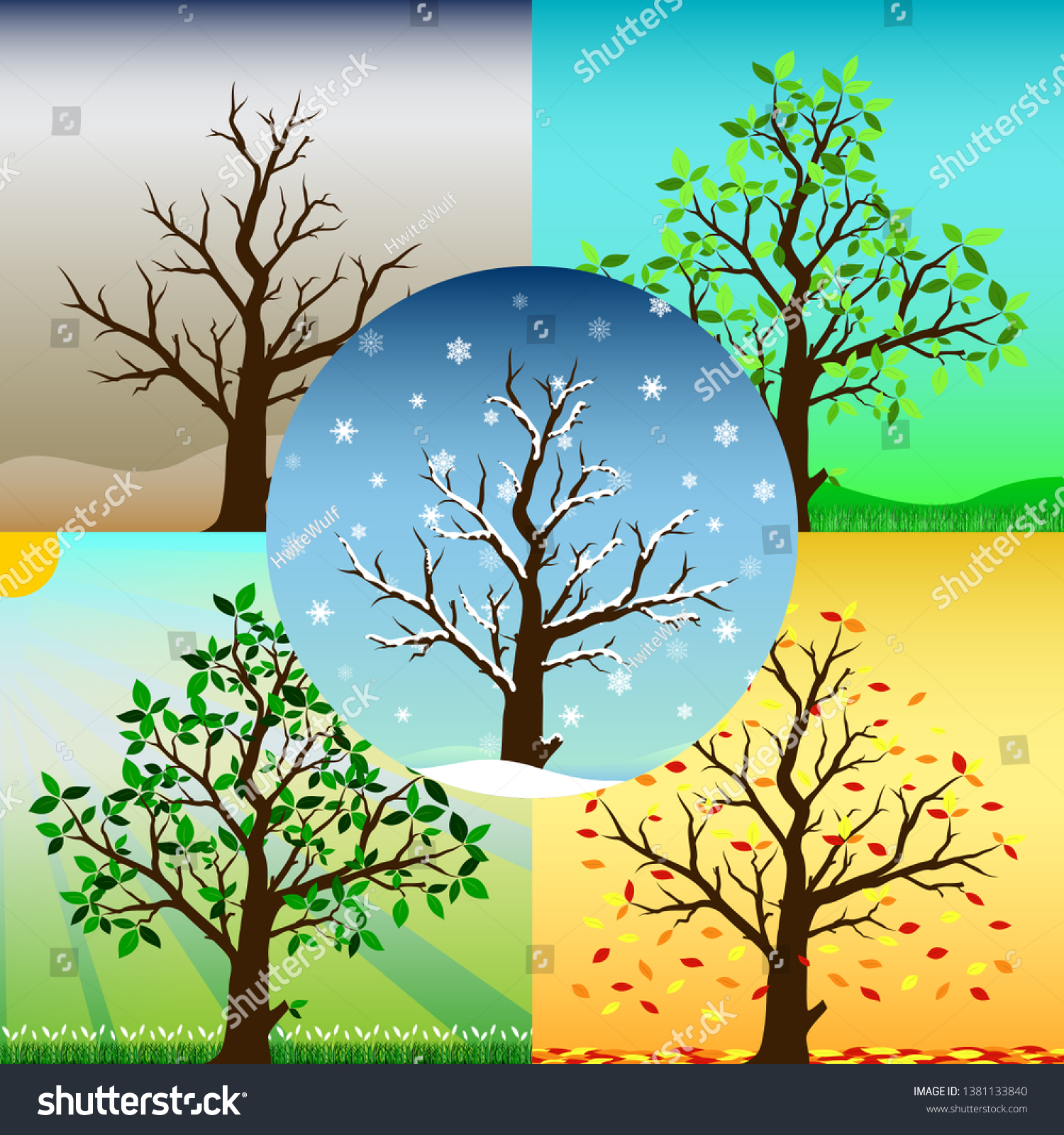 Four Seasons Tree Contain Spring Summer Stock Vector (Royalty Free ...