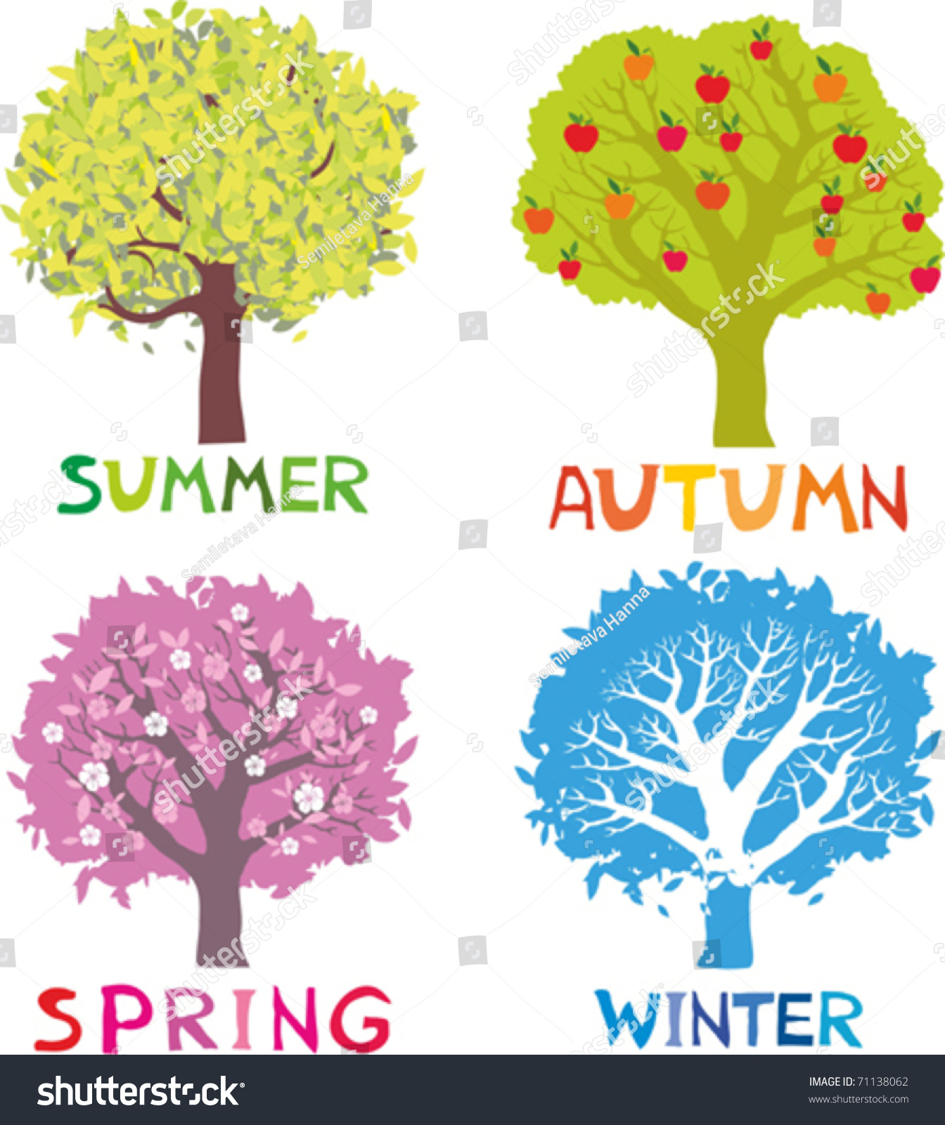 Four Seasons Spring Summer Autumn Winter Stock Vector (Royalty Free