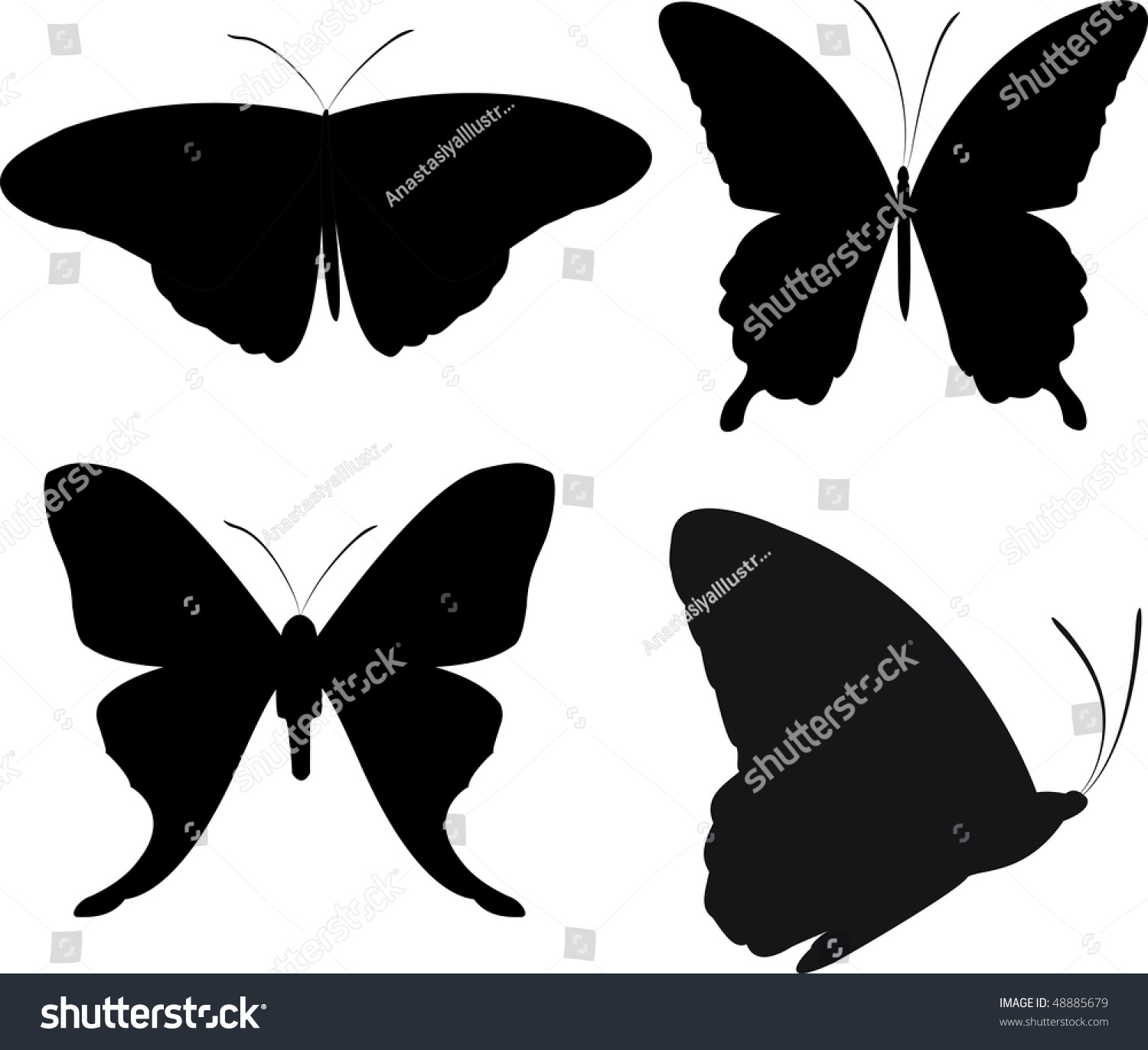 Download Four Simple Butterfly Silhouette Shapes Stock Vector ...