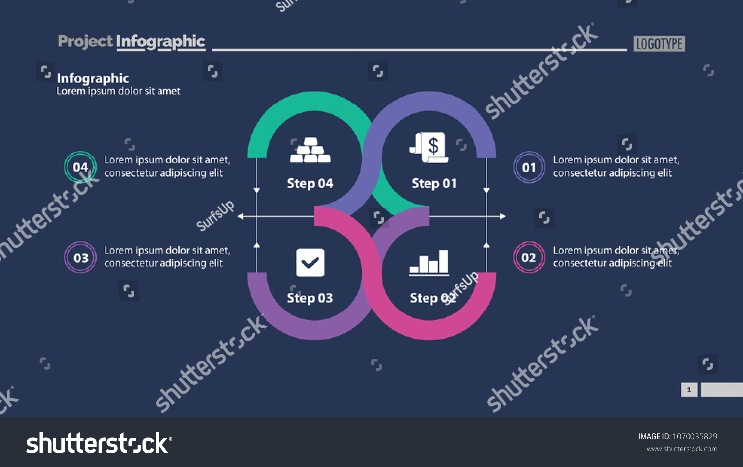 Four Step Process Chart Slide Template Vector De Stock Libre De Regalías 1070035829 9137