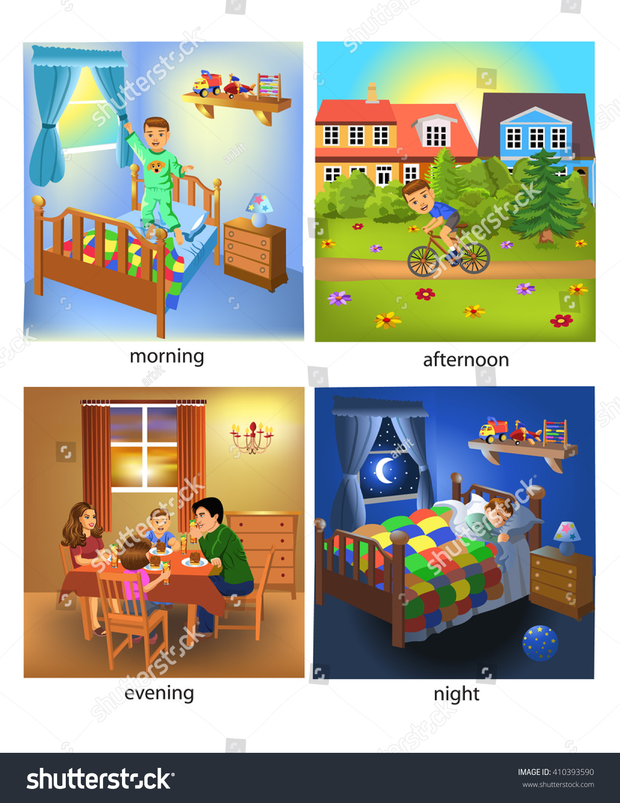 Four Times Day Morning Afternoon Evening Stock Vector 410393590 ...