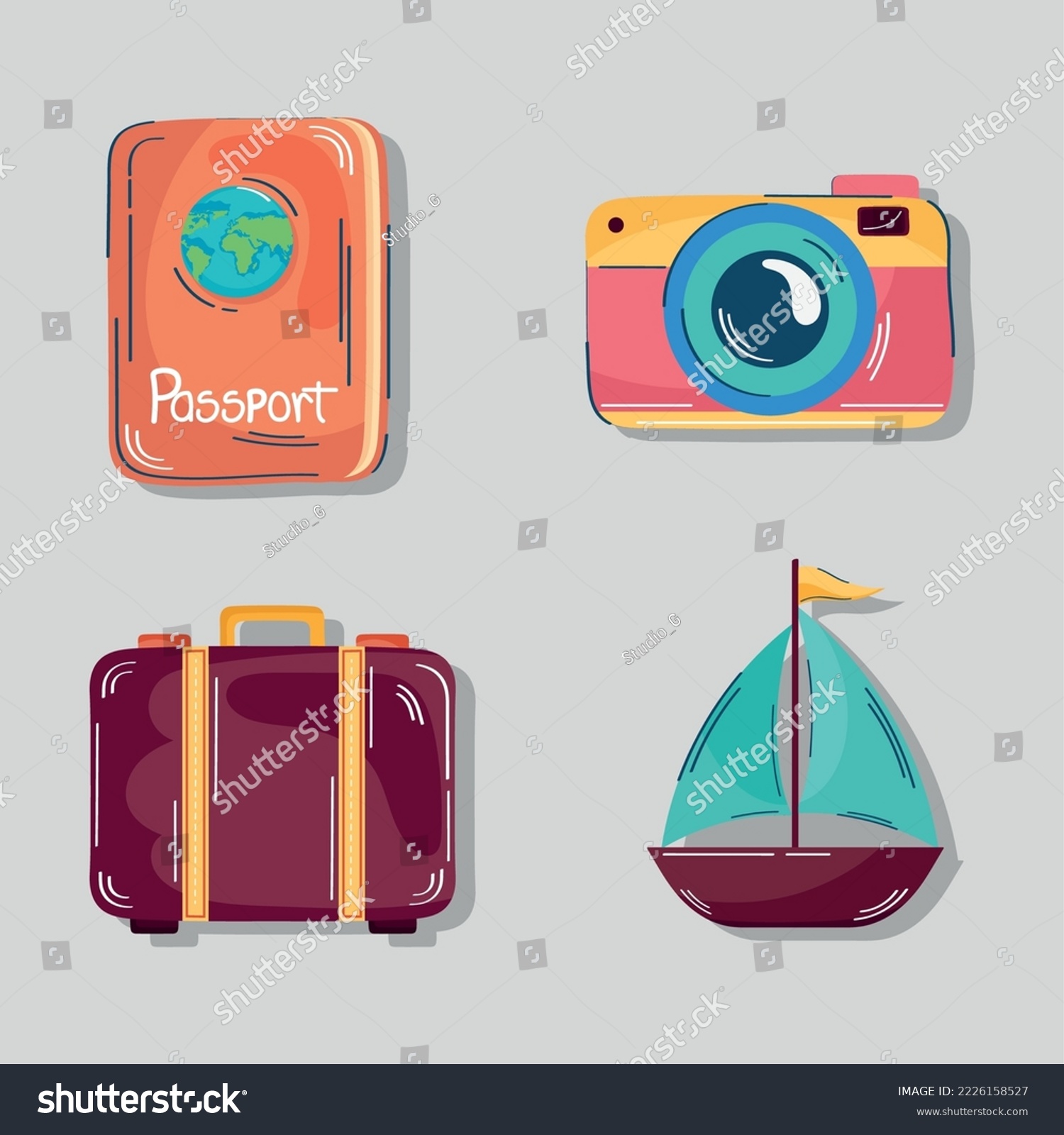 SVG of four travel vacations set icons svg