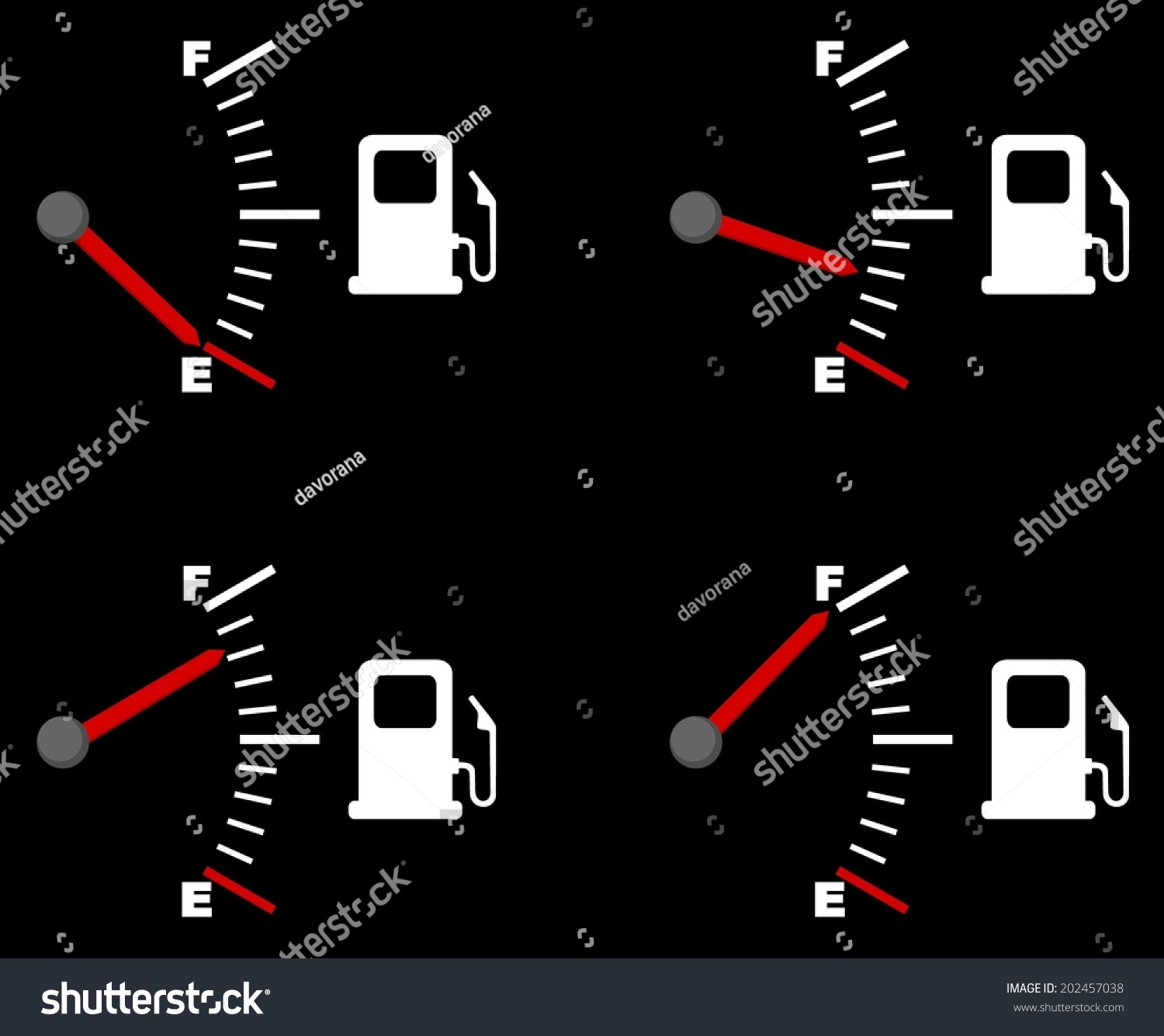 Four Vector Drawings Depicting A Fuel Gauge. Full And Empty Petrol ...