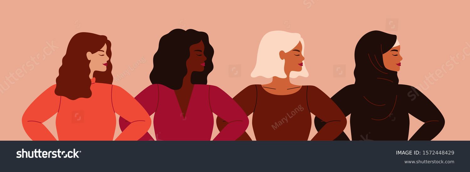 Four Women Different Nationalities Cultures Standing Stock Vector