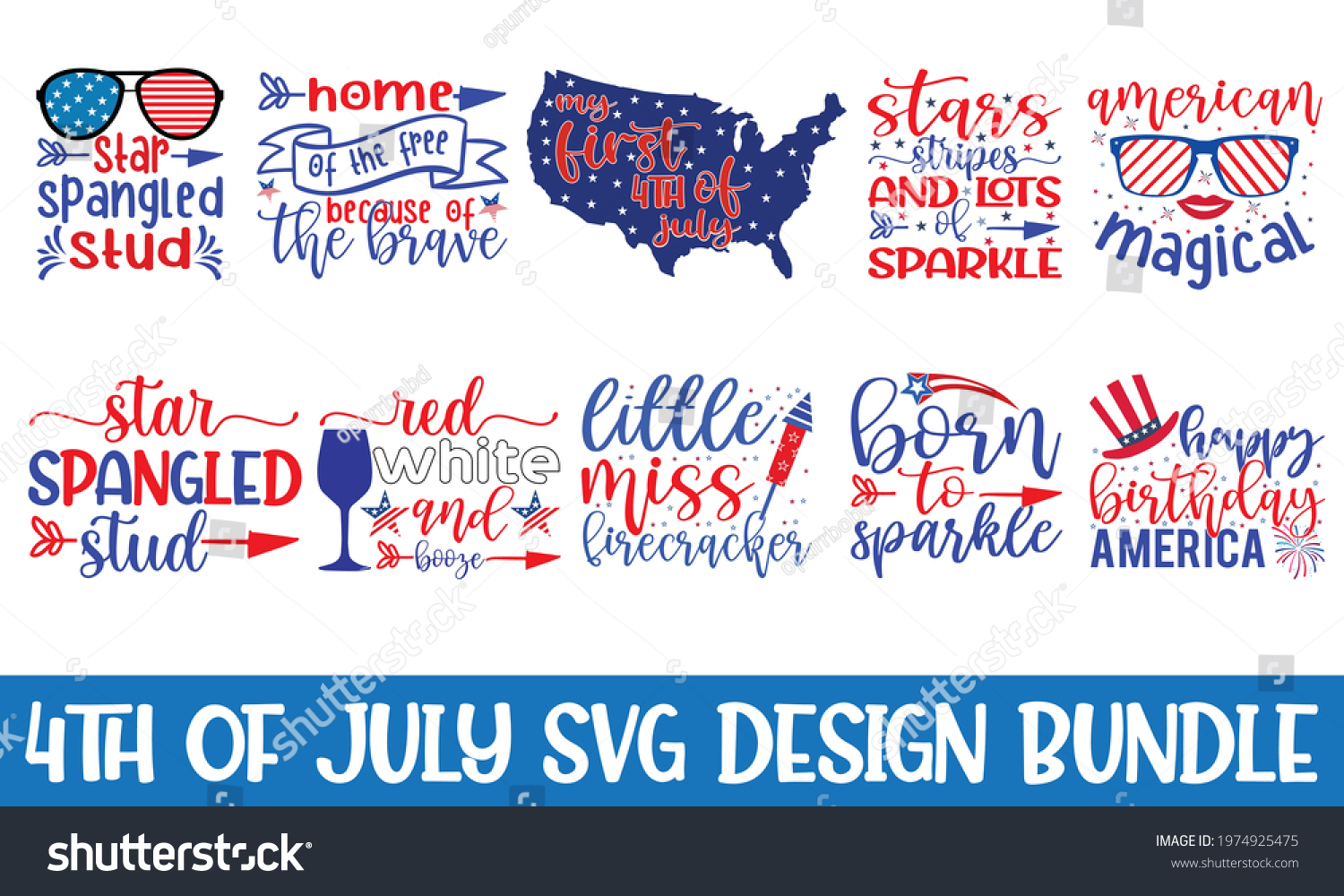SVG of Fourth of July Calligraphy graphic SVG design Bundle, Cut Files for Cutting Machines like Cricut and Silhouette. svg