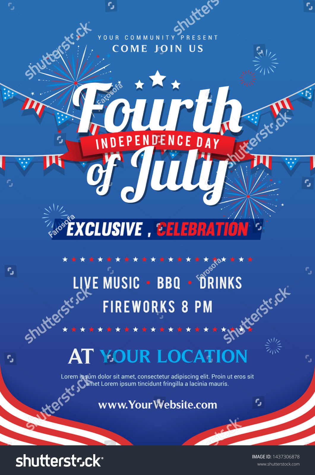 Fourth July Invitation Poster Template Vector Stock Vector (Royalty ...