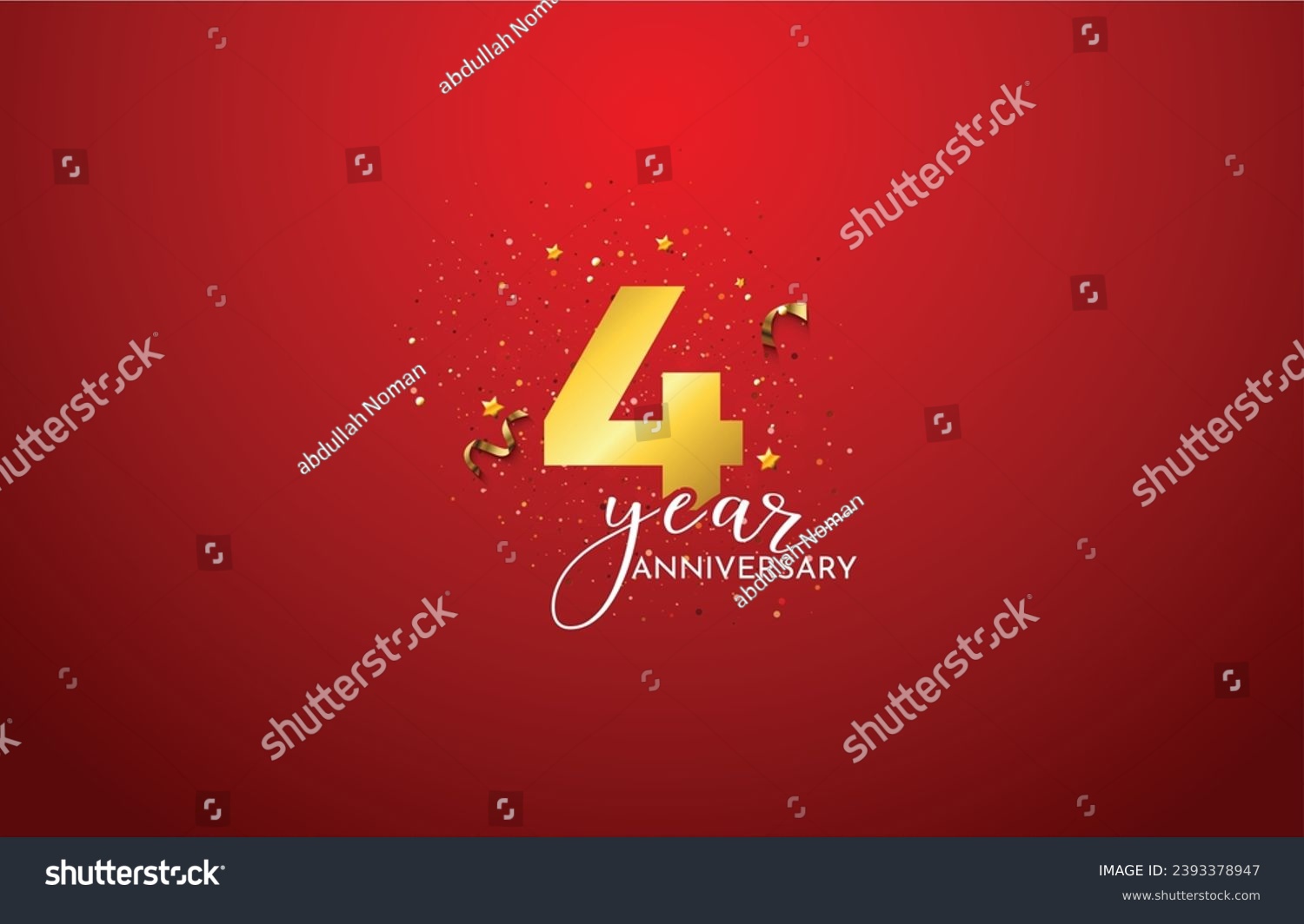SVG of Fourth 4th Anniversary celebration, 4 Anniversary celebration, Realistic 3d sign, RED background, stars, festive illustration, golden, Golden number 4 sparkling confetti, 4,5  svg