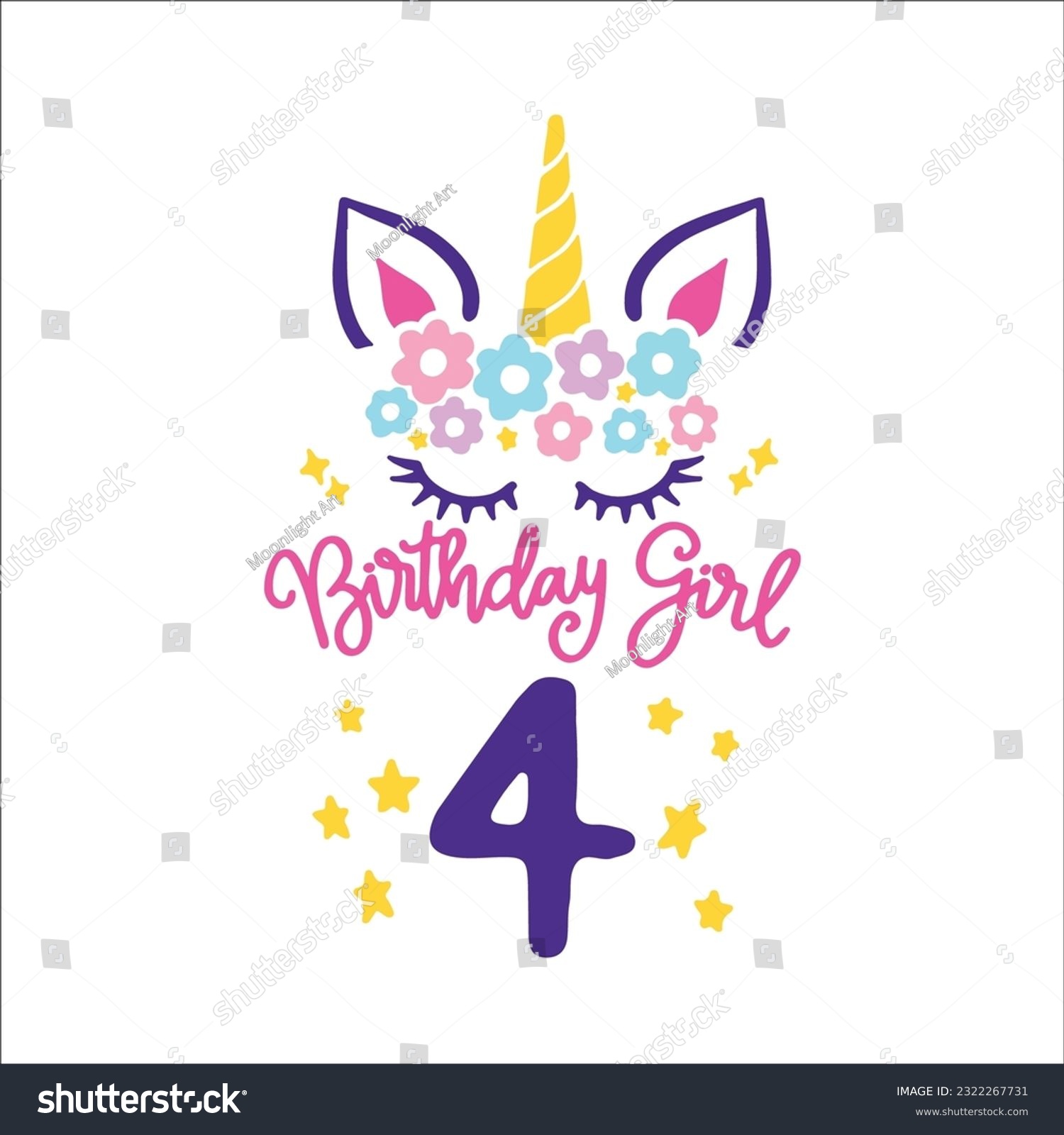 SVG of Fourth Unicorn Birthday Svg, 4th unicorn, Unicorn Face Svg, Unicorn, Birthday Girl svg, Birthday Shirt, Gift for Birthday svg,  Cut files Cricut svg