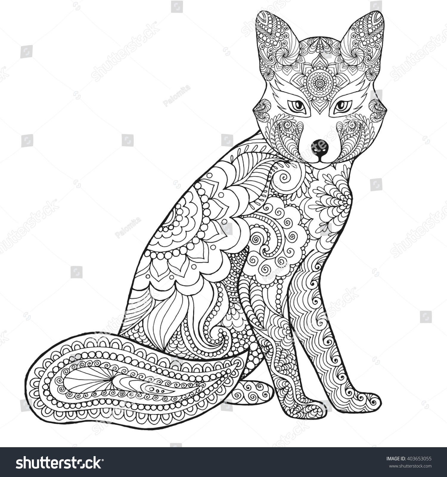  Fox  Black White Hand Drawn Doodle Stock Vector 403653055 