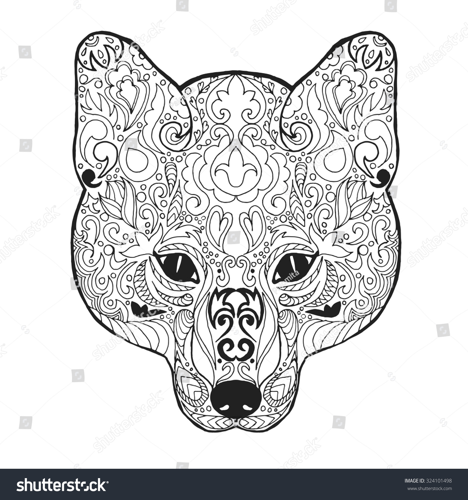 Fox Head Adult Antistress Coloring Page Stock Vector (Royalty Free