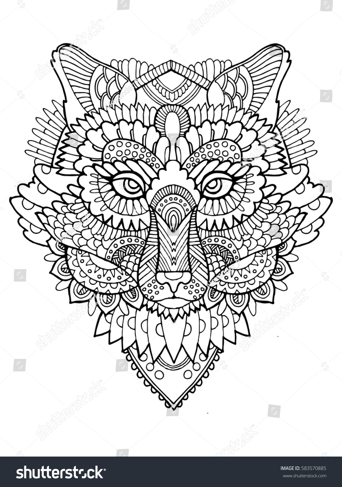 Fox Head Coloring Book Hand Drawn Stock Vector (Royalty Free) 583570885