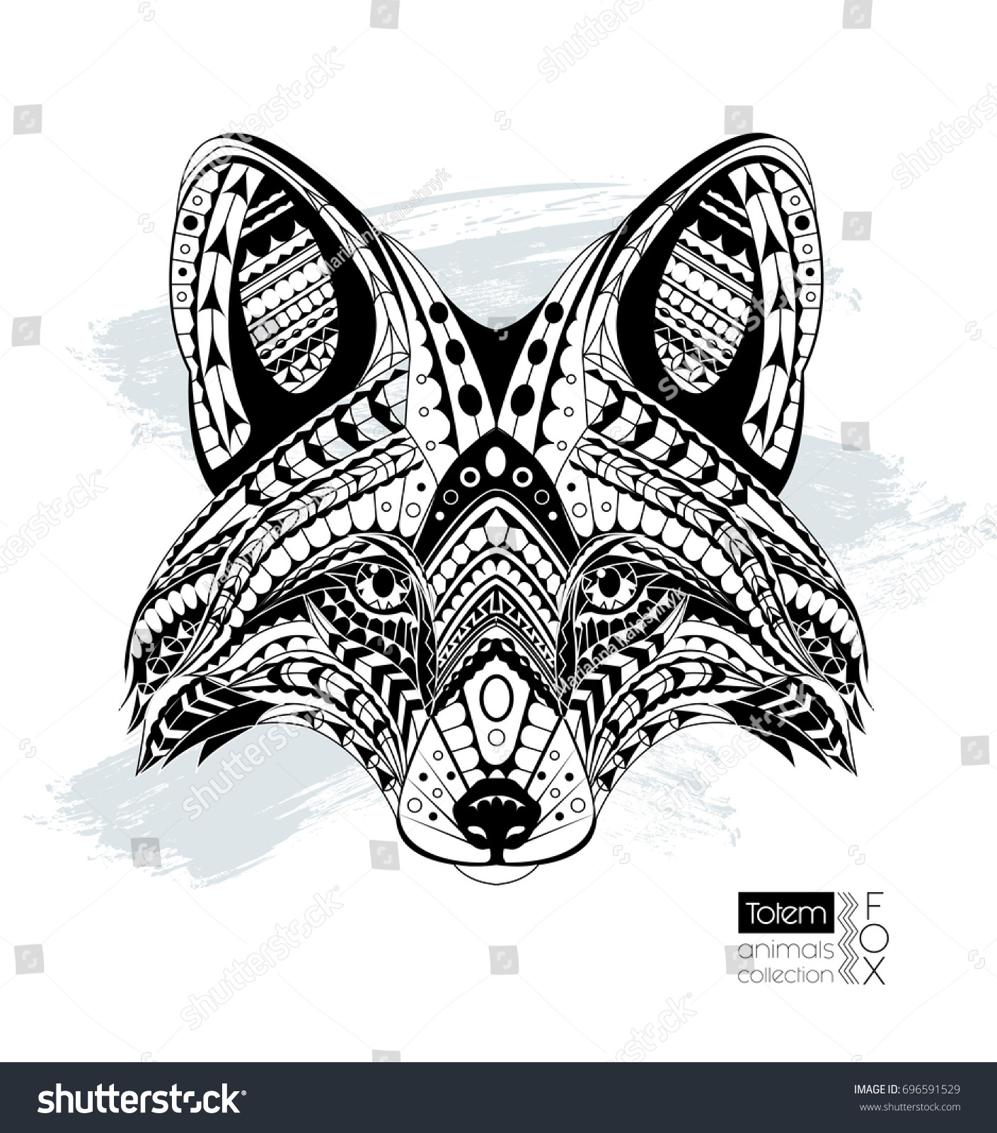 Fox Head Coloring Book Page Ethnic Stock Vector (Royalty Free) 696591529