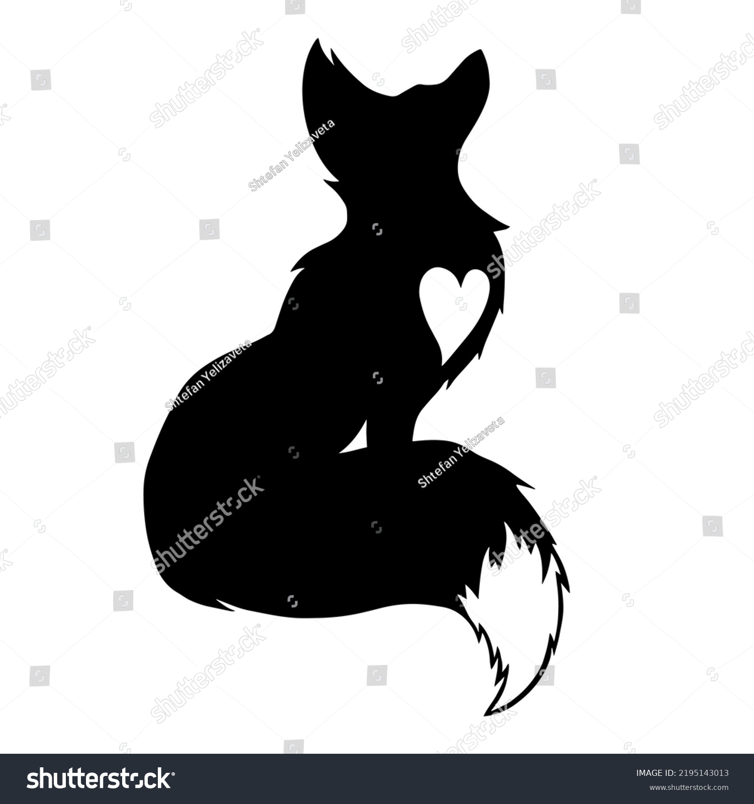 SVG of Fox logo with heart. Elegant Stand fox logo art with graceful tail. Design of black fox silhouette animal mascot logo template vector illustration clipart. Vector isolated black and white fox icon.  svg