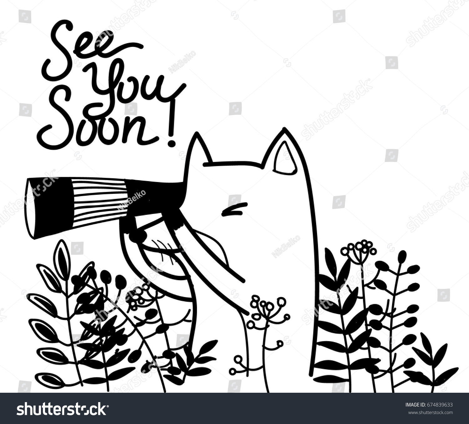 SVG of Fox with binoculars in the bushes. Postcard, drawing by hand. Lovely, children's drawing. svg