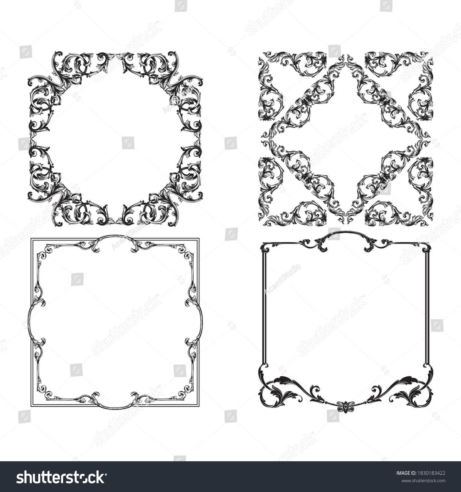 Frame Border Baroque Style Ornament Elements Stock Vector (Royalty Free ...