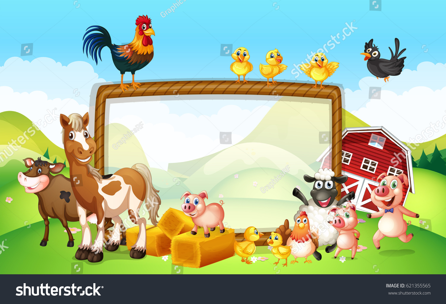 Frame Design Farm Animals Illustration Stock Vector 