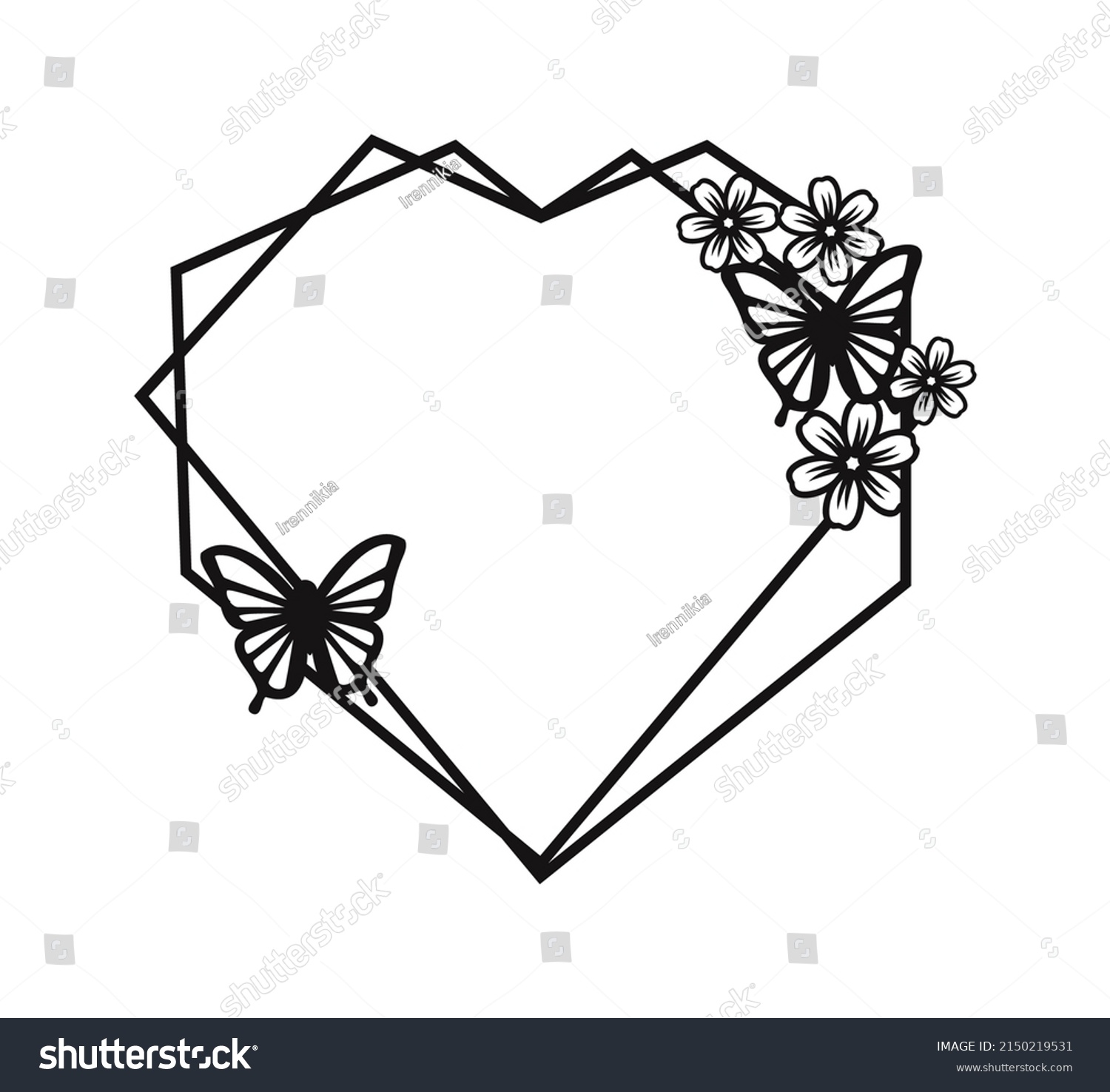 SVG of Frame in the shape of a heart with flowers and butterfly. Floral Frame. Suitable for cutting machine  svg