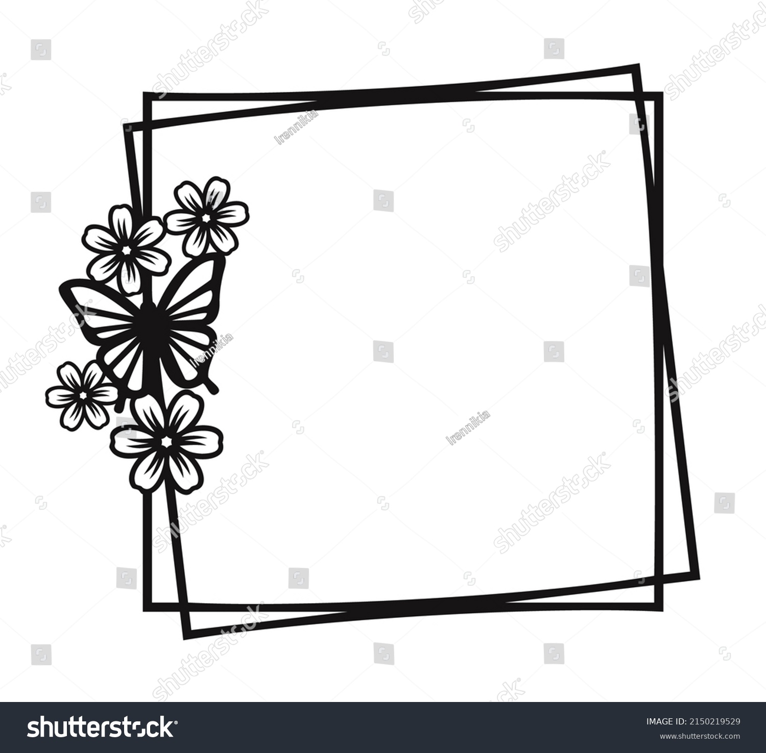 SVG of Frame in the shape of a square with flowers and butterfly. Floral Frame. Suitable for cutting machine  svg