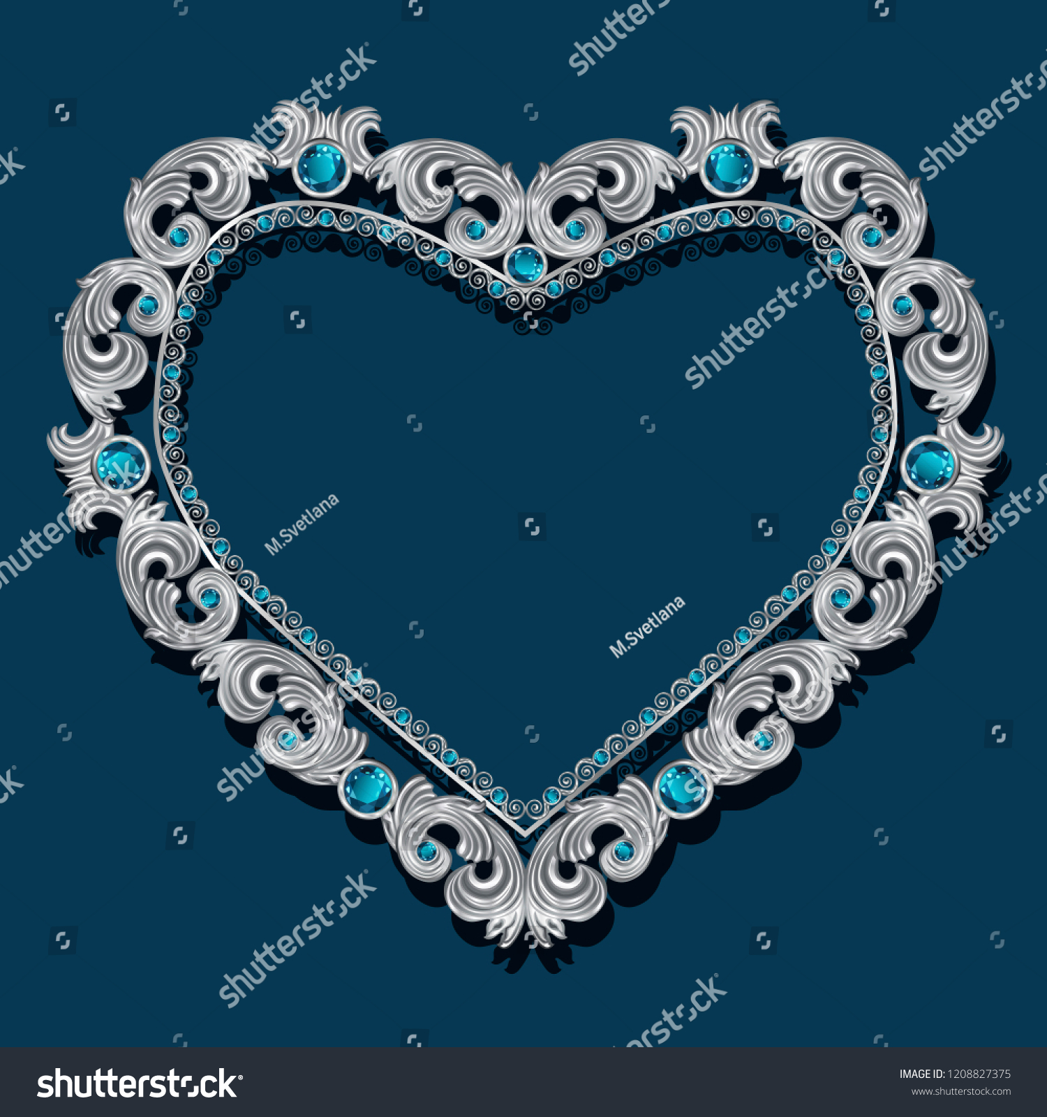 SVG of frame in the shape of heart with blue topaz on blue background svg