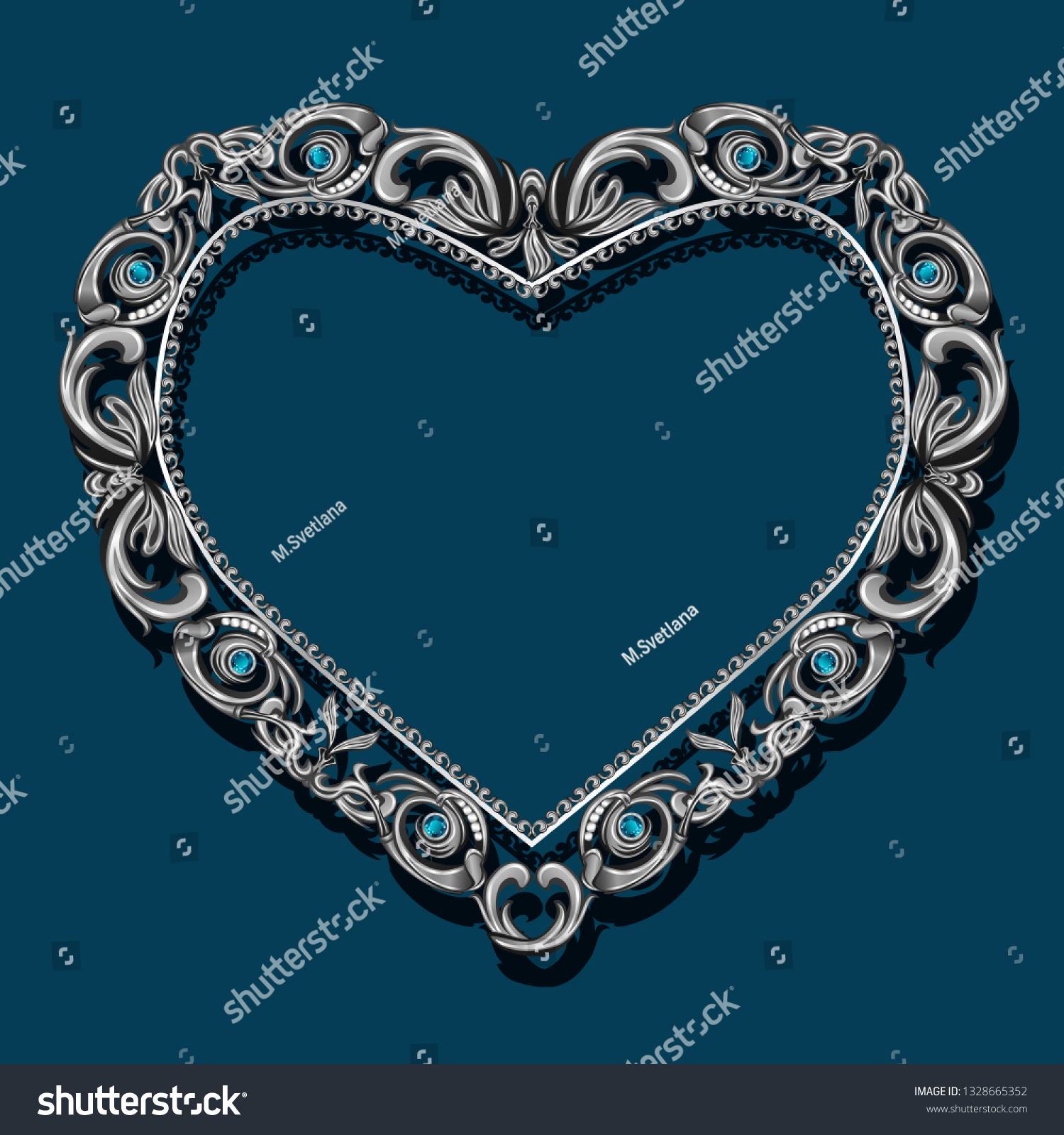 SVG of frame in the shape of heart with blue topaz on blue background svg