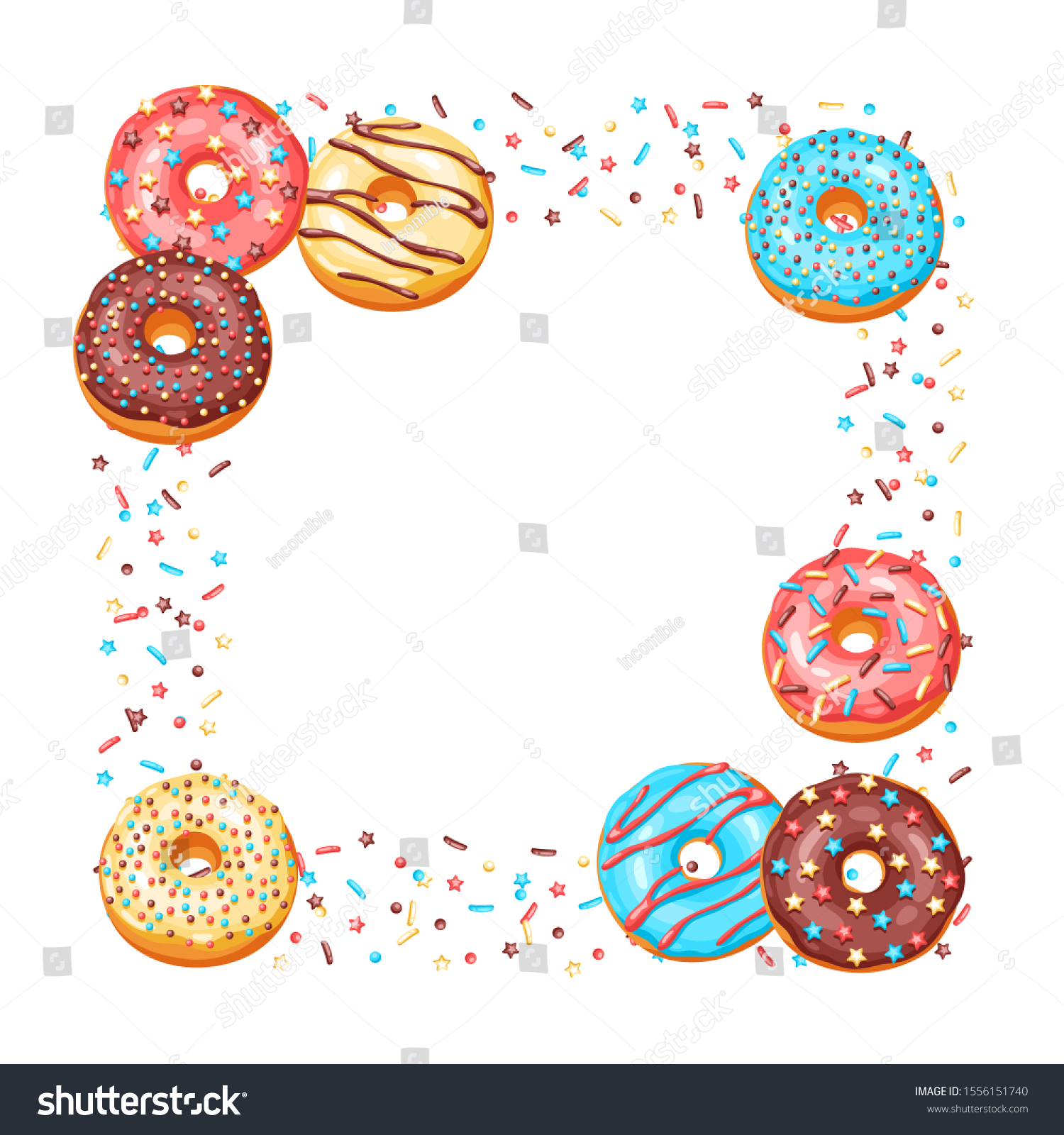 Frame Glaze Donuts Sprinkles Background Various Stock Vector (Royalty ...