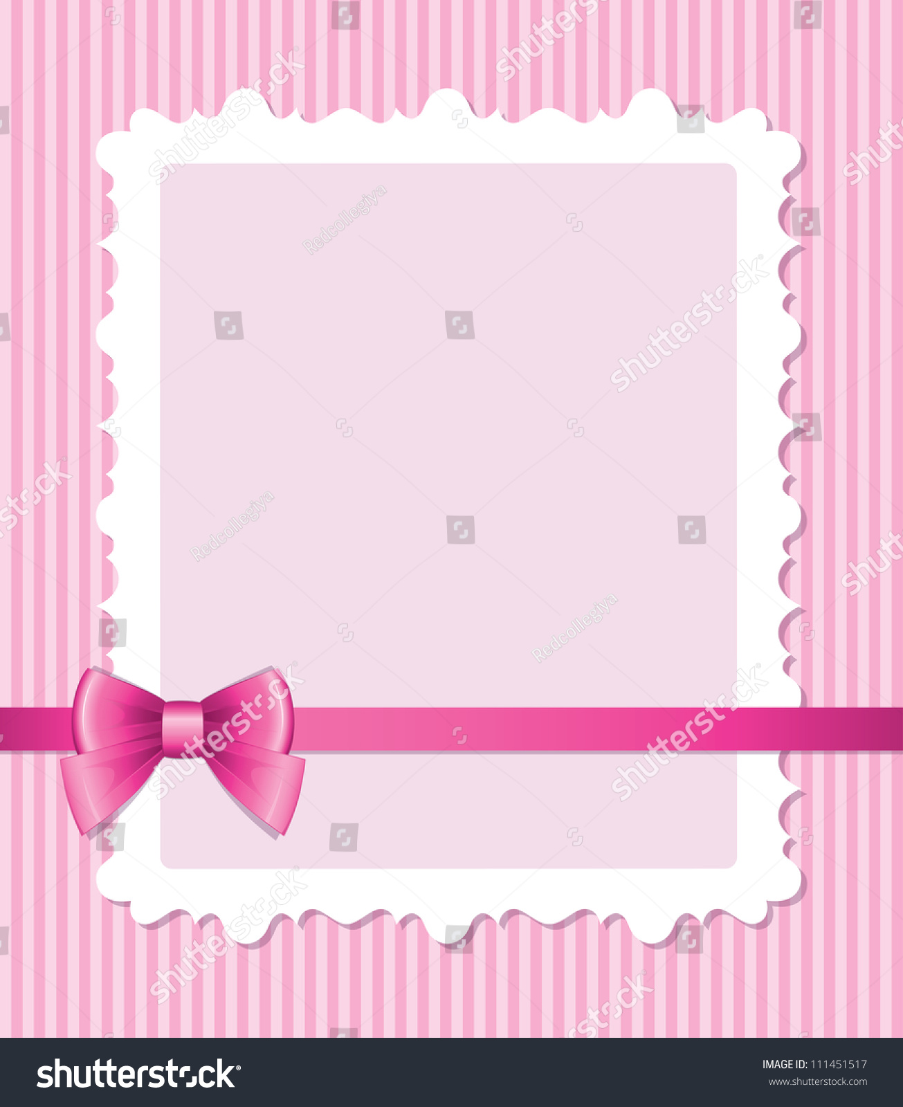 Frame With Glossy Bow On Pink Striped Background Stock Vector ...