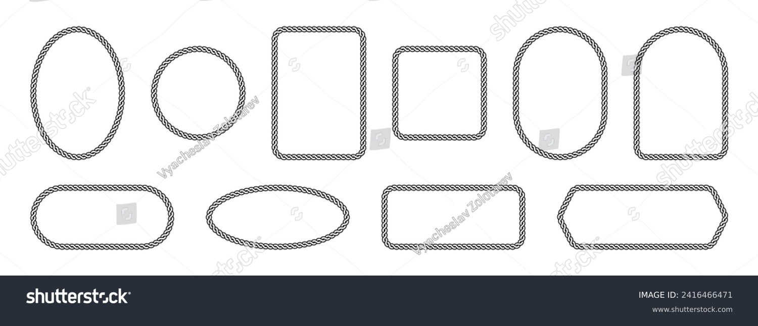 SVG of Frames woven from chain or rope. Ornament border of different geometric shapes. Pack of isolated vector elements on a white background. svg