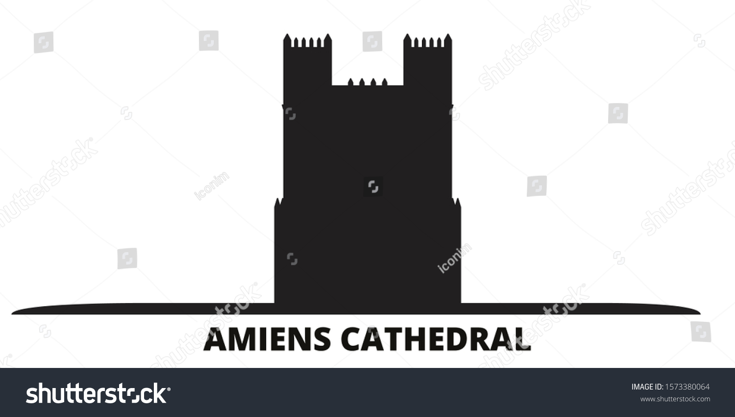 SVG of France, Amiens Cathedral Landmark city skyline isolated vector illustration. France, Amiens Cathedral Landmark travel black cityscape svg