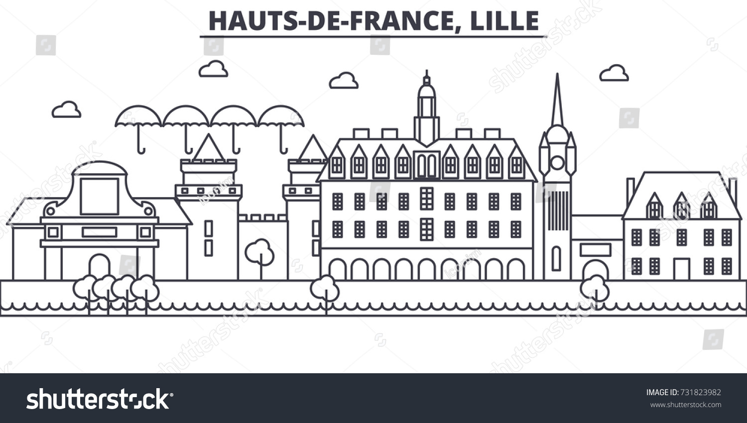 SVG of France, Lille architecture line skyline illustration. Linear vector cityscape with famous landmarks, city sights, design icons. Landscape wtih editable strokes svg