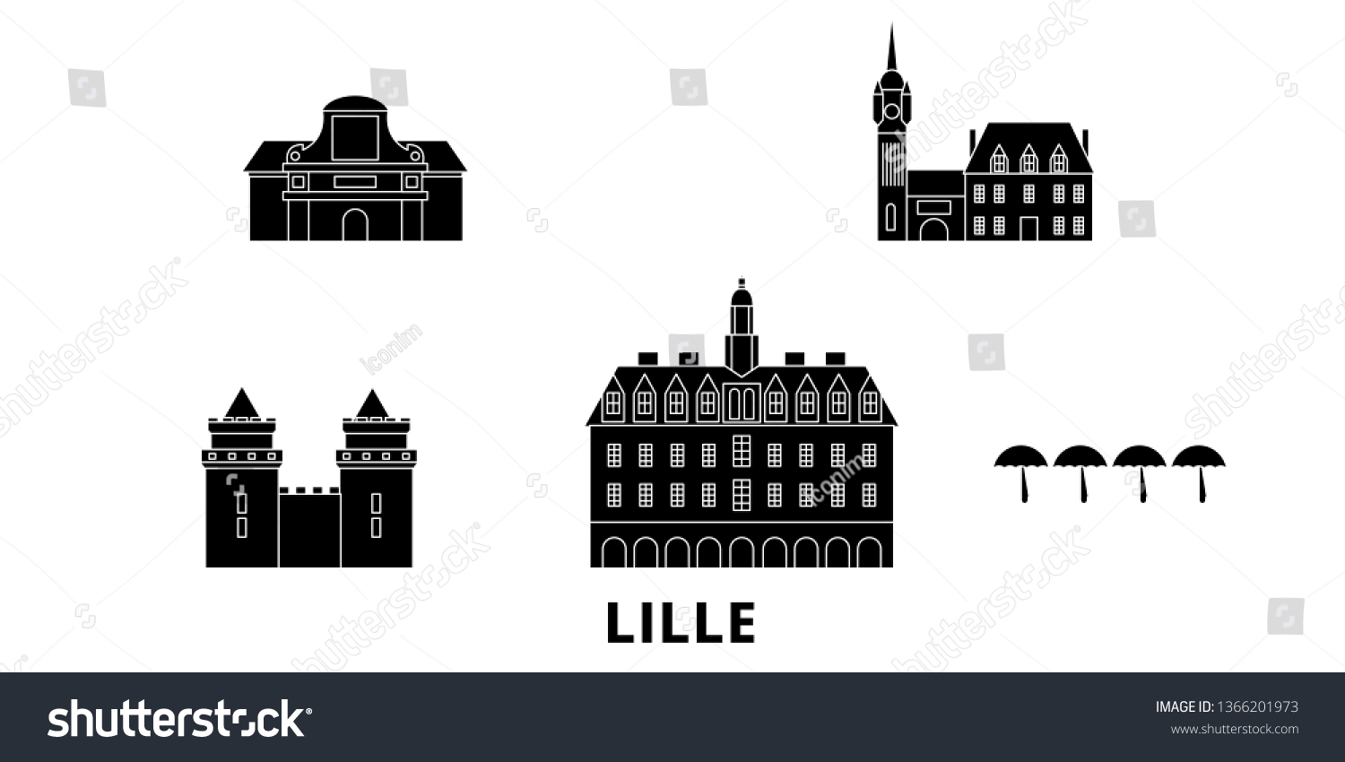 SVG of France, Lille flat travel skyline set. France, Lille black city vector illustration, symbol, travel sights, landmarks. svg