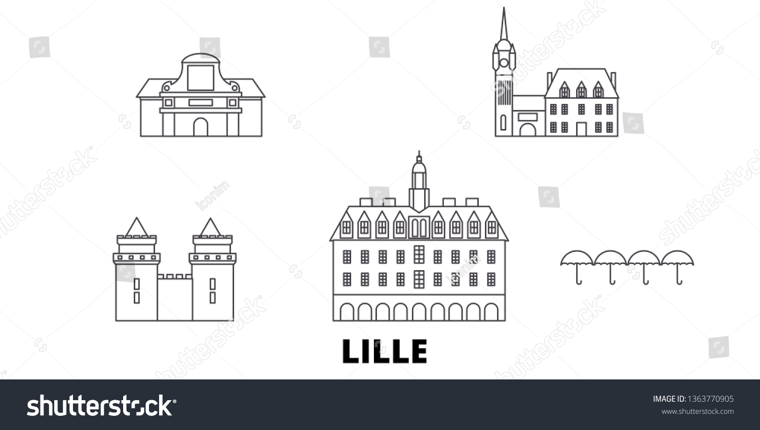 SVG of France, Lille line travel skyline set. France, Lille outline city vector illustration, symbol, travel sights, landmarks. svg