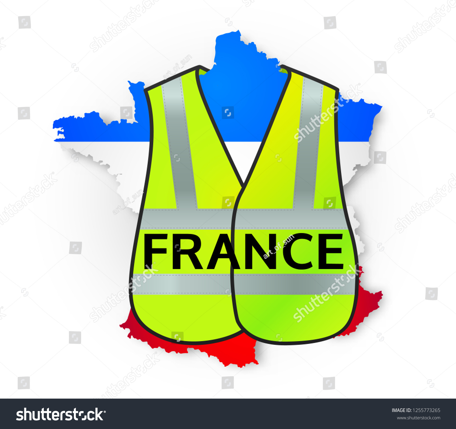 SVG of France map in national flag colors with yellow jacket on it, symbol of manifestations svg