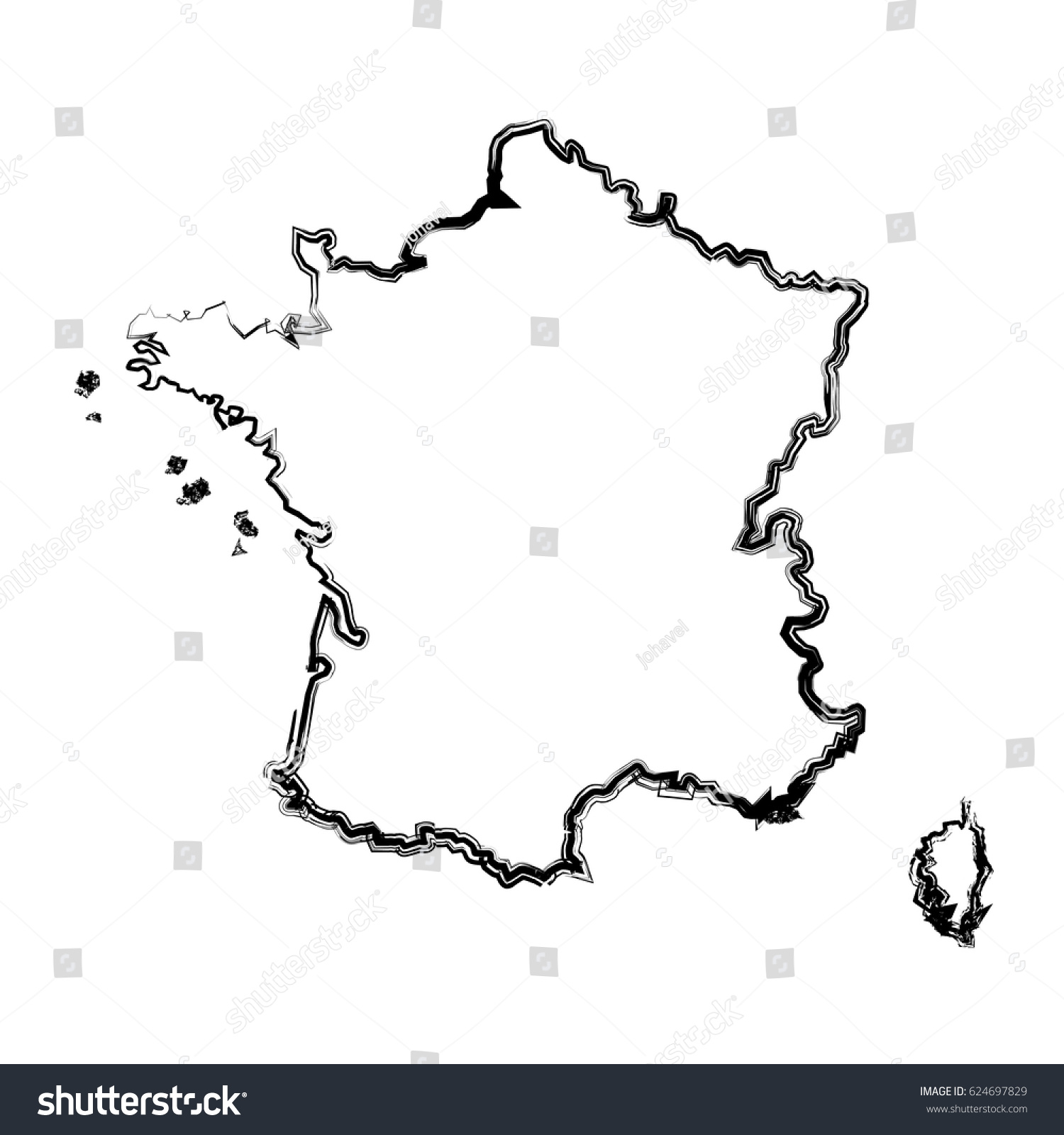 France Map Silhouette Stock Vector (royalty Free) 624697829 