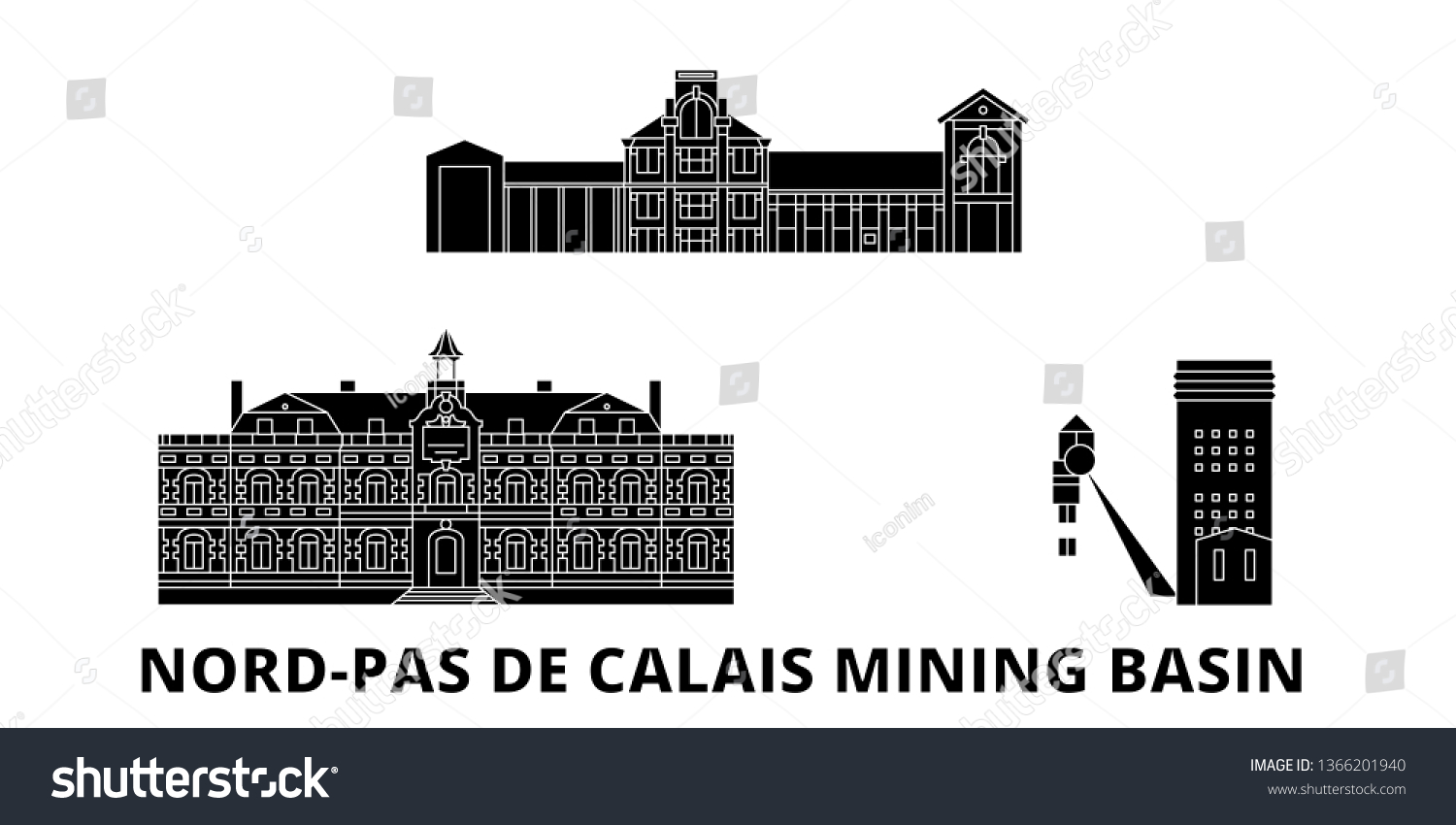 SVG of France, Nord Pas De Calais Mining Basin  flat travel skyline set. France, Nord Pas De Calais Mining Basin  black city vector illustration, symbol, travel sights, landmarks. svg
