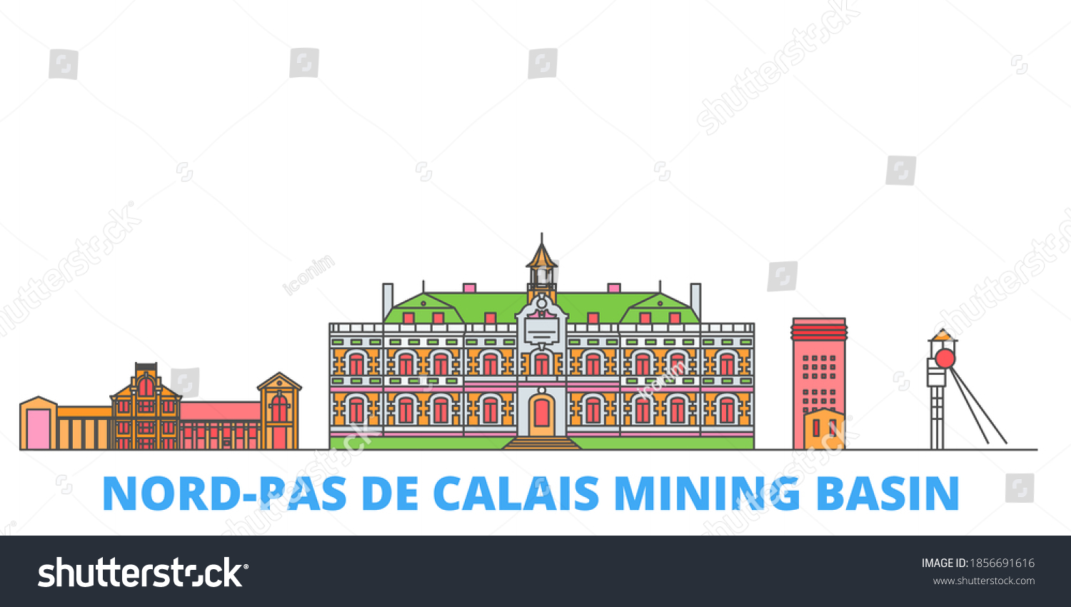 SVG of France, Nord Pas De Calais Mining Basin line cityscape, flat vector. Travel city landmark, oultine illustration, line world icons svg