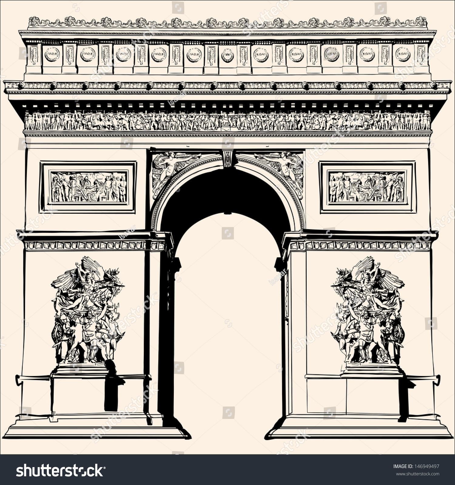 France Paris Arc De Triomphe Very Stock Vector 146949497 - Shutterstock