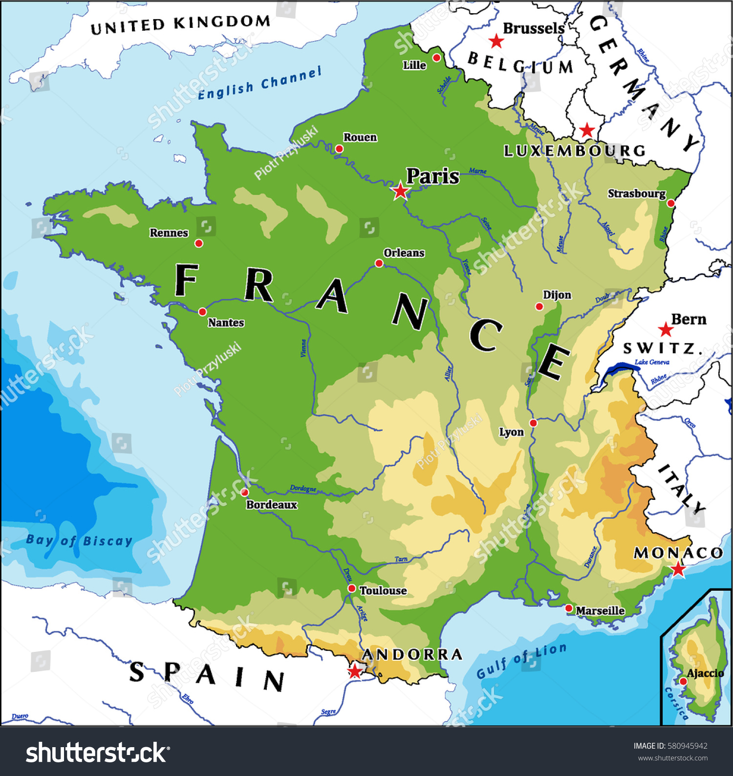 France Physical Vector Map Stock Vector Royalty Free 580945942