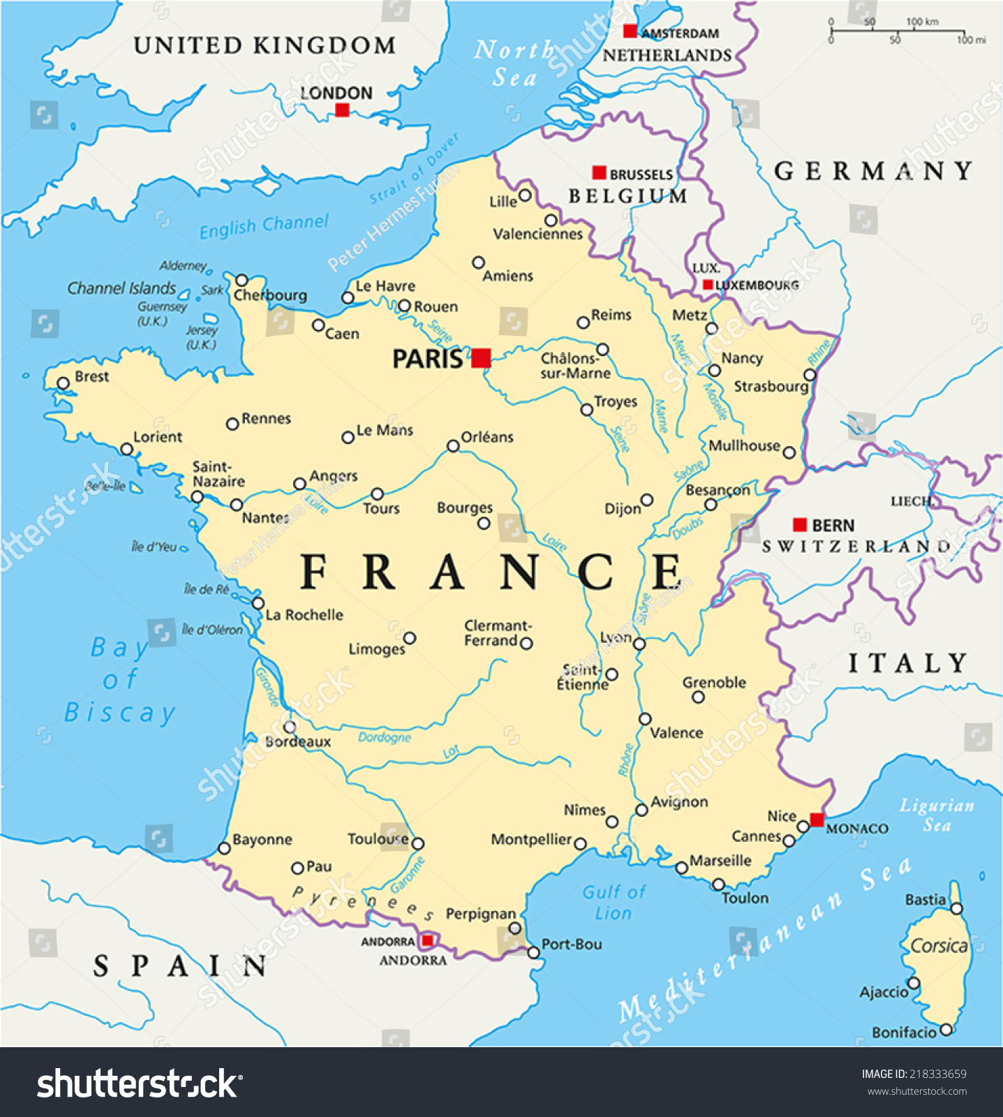 France Political Map Capital Paris National Stock Vector (Royalty Free ...