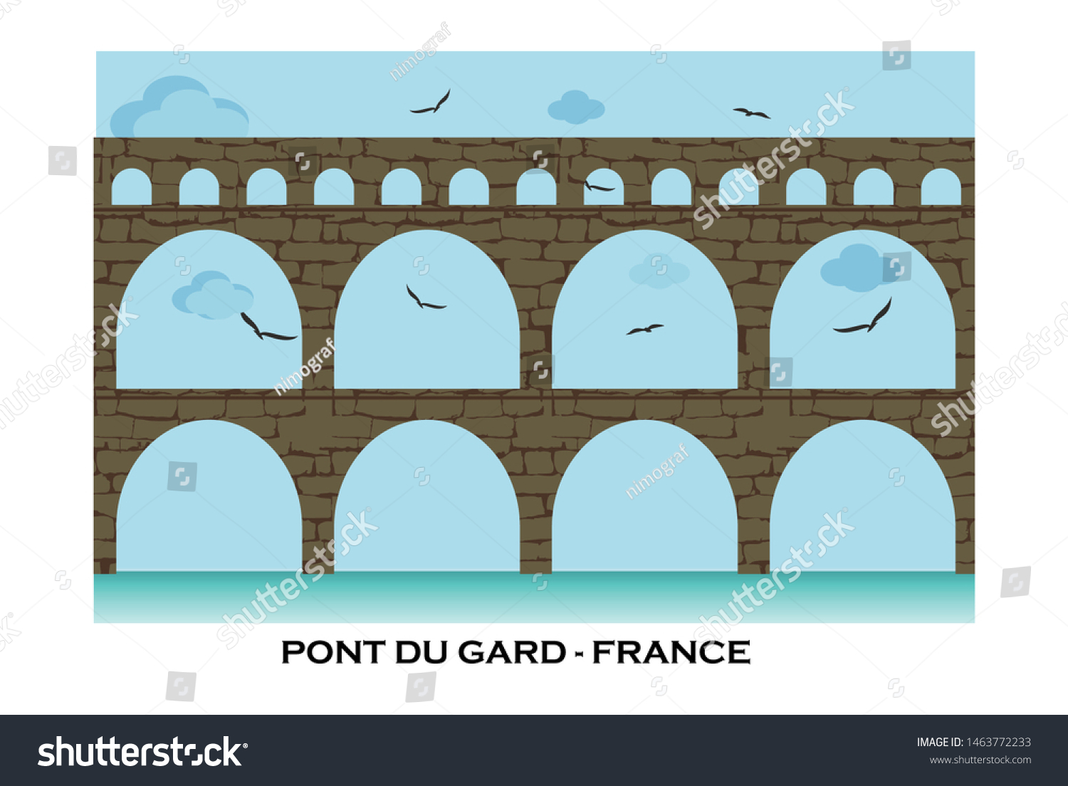 SVG of France, Pont Du Gard flat travel skyline set. France, Pont Du Gard black city vector illustration, symbol, travel sights, landmarks. Roman Aqueduct line travel landmark, skyline, vector design.  svg