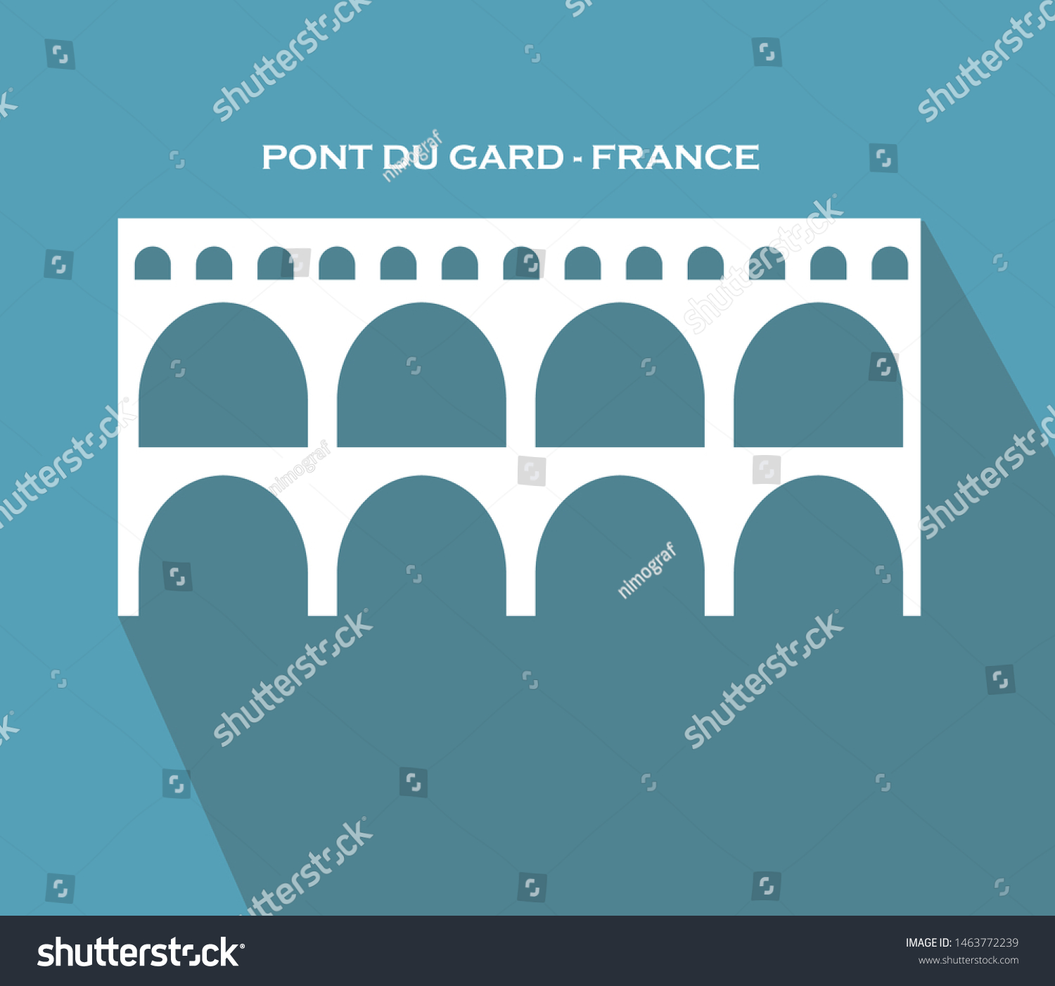 SVG of France, Pont Du Gard flat travel skyline set. France, Pont Du Gard black city vector illustration, symbol, travel sights, landmarks. Roman Aqueduct line travel landmark, skyline, vector design.  svg