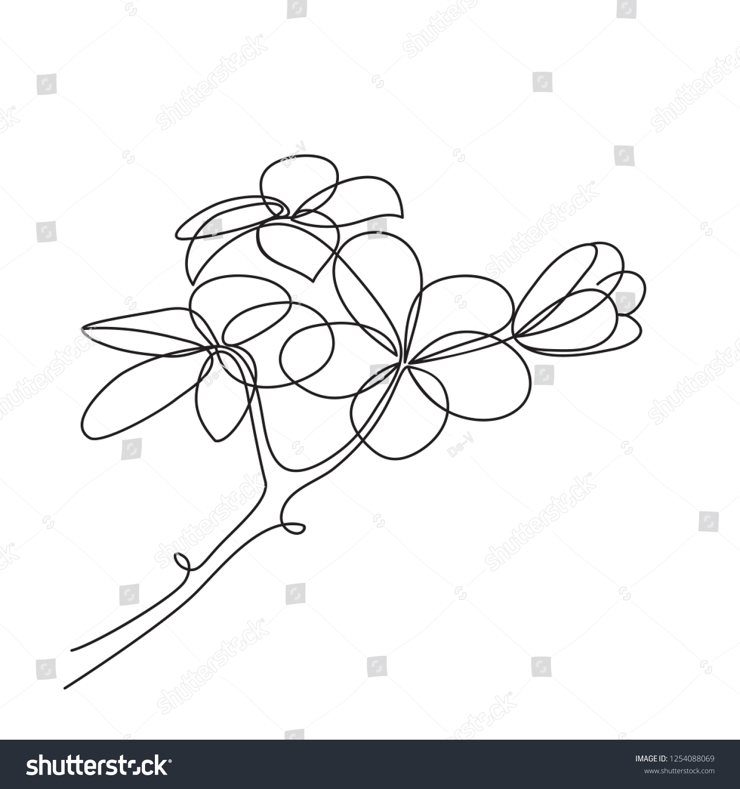 Frangipani Plumeria Flower One Line Drawing Stock Vector Royalty Free 1254088069
