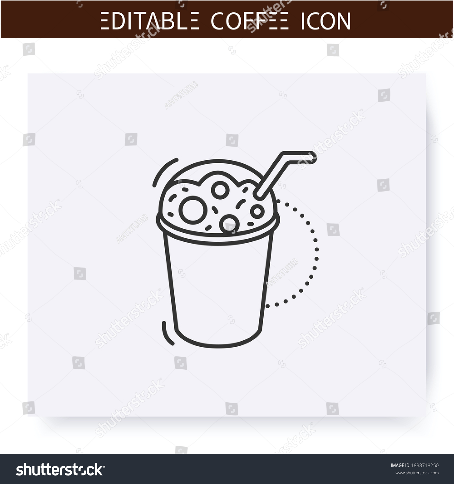 SVG of Frappe coffee line icon.Type of coffee drink. Iced drink with water, sugar, and milk. Coffeehouse menu. Different caffeine drinks receipts concept. Isolated vector illustration. Editable stroke svg