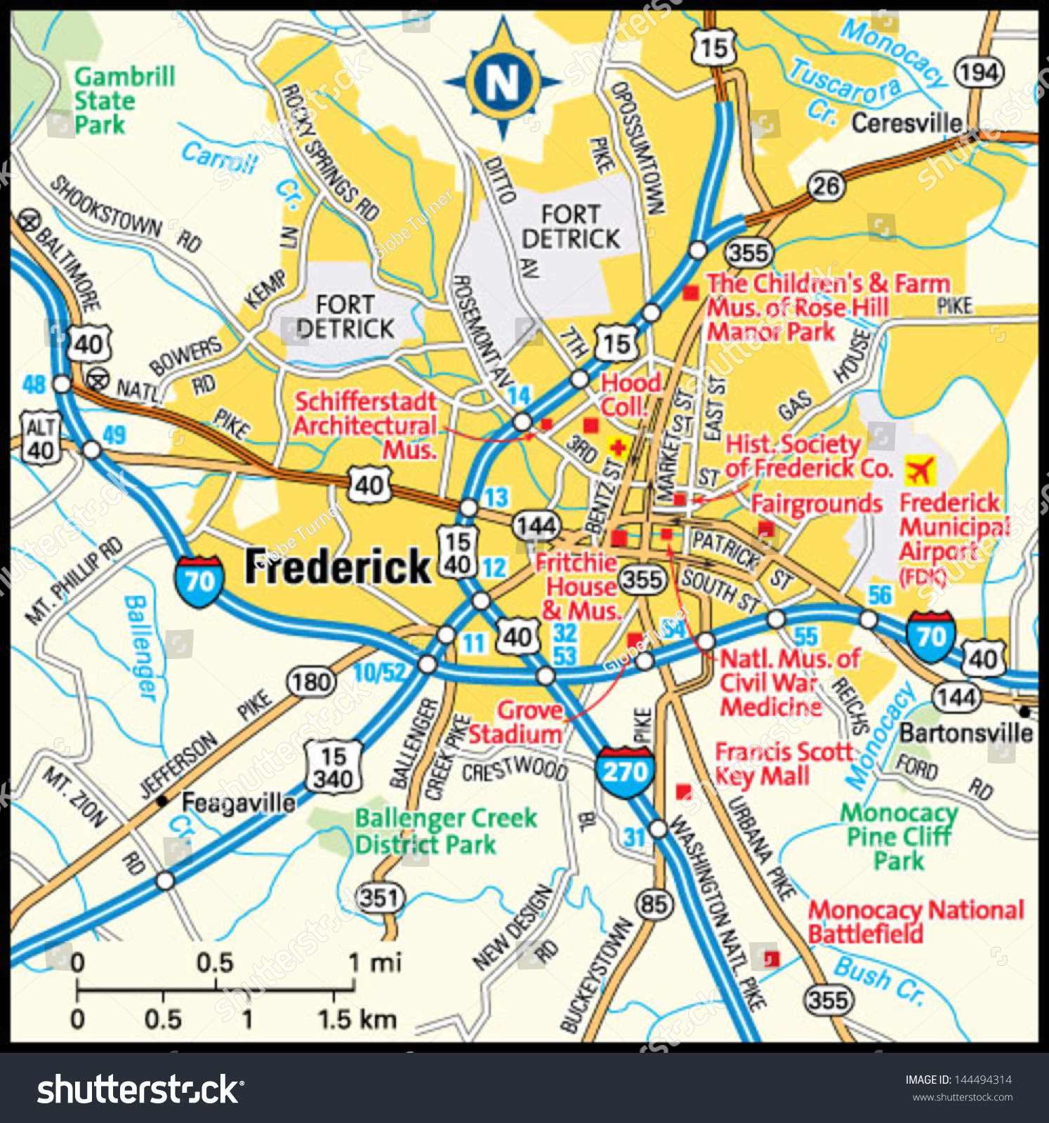 Frederick Md On Map Frederick Maryland Area Map Stock Vector (Royalty Free) 144494314 |  Shutterstock