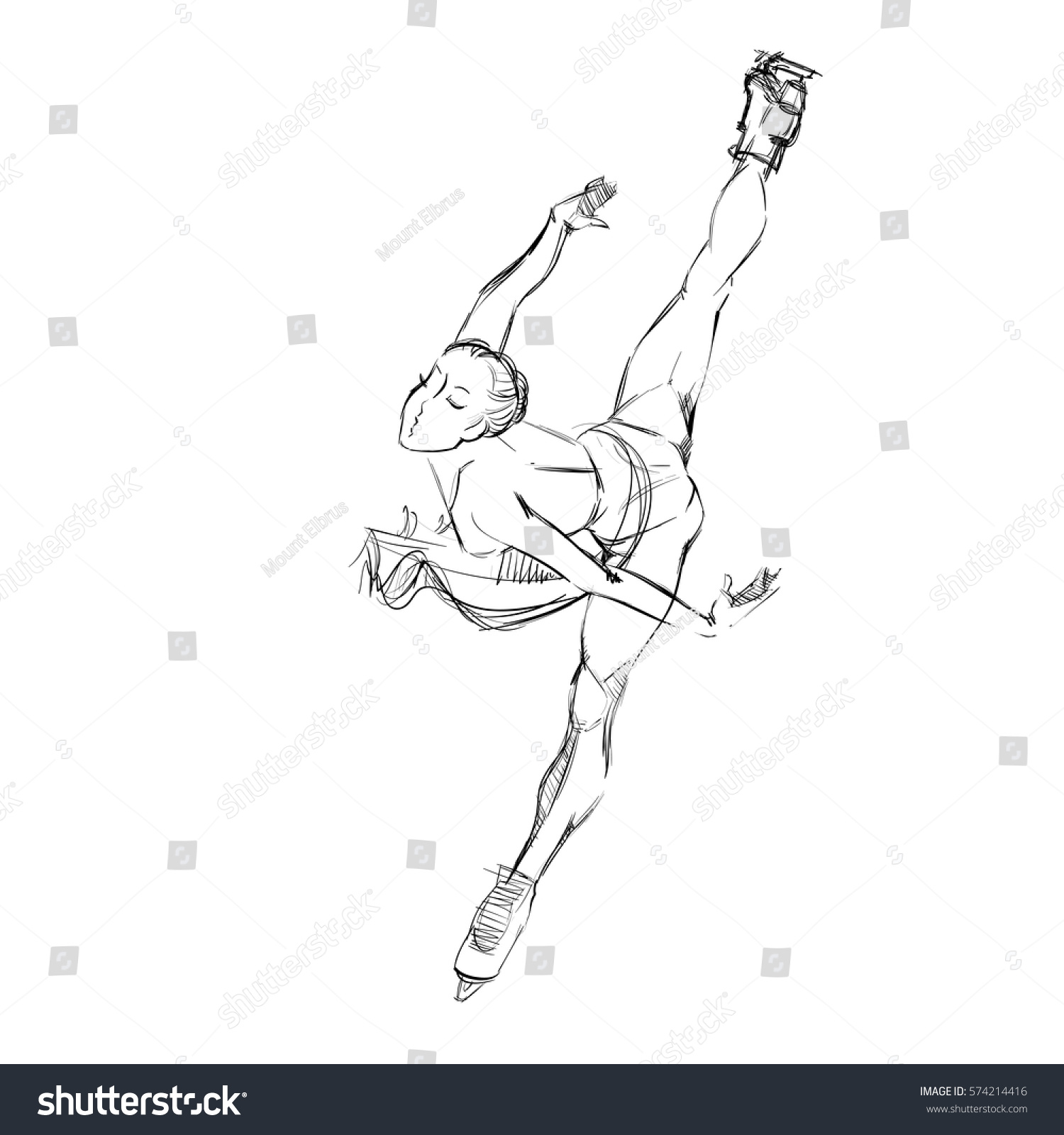 Free Hand Draw of a Young FigureSkater Girl. Freehand Drawing of a Ice