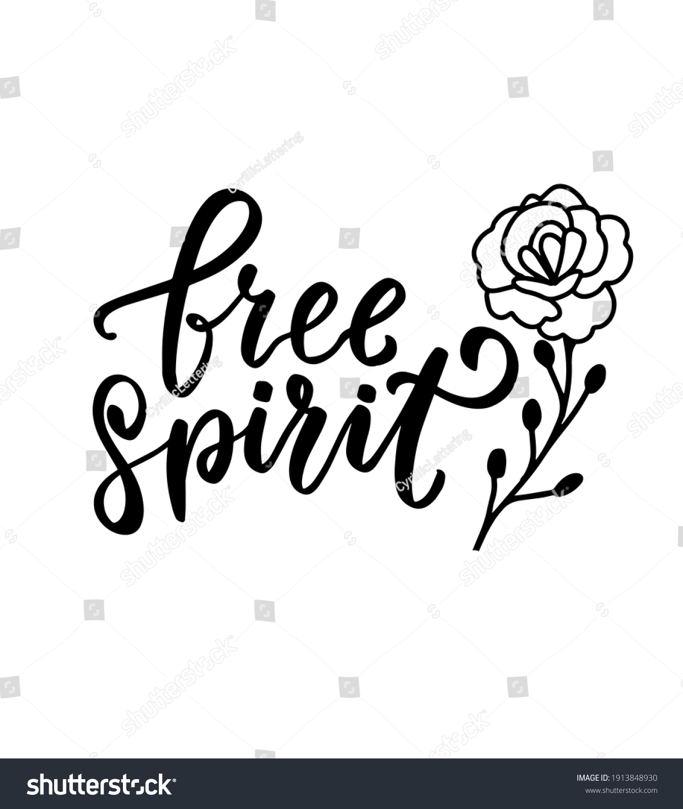 SVG of Free spirit. Wild flower quote with tulip and chamomile. Wildflowers t shirt design. Boho hand lettering. Spring flowers. Bohemian, hippie concept. Romantic love mother day doodle vector illustration svg