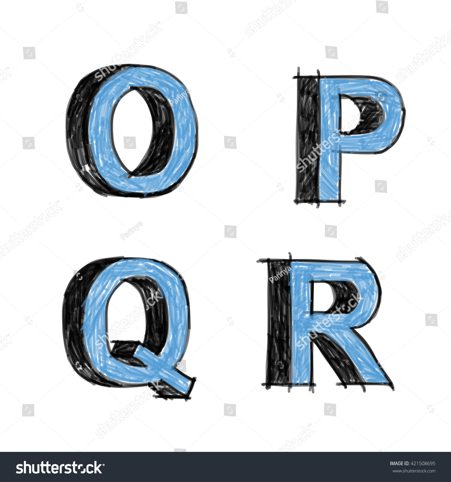 Freehand Drawing Alphabet Letters Opqr Stock Vector Royalty Free