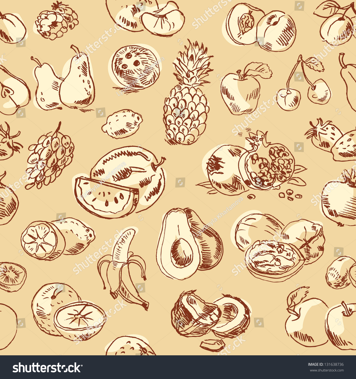 Freehand Drawing Fruit. Vector Illustration. Seamless Pattern ...