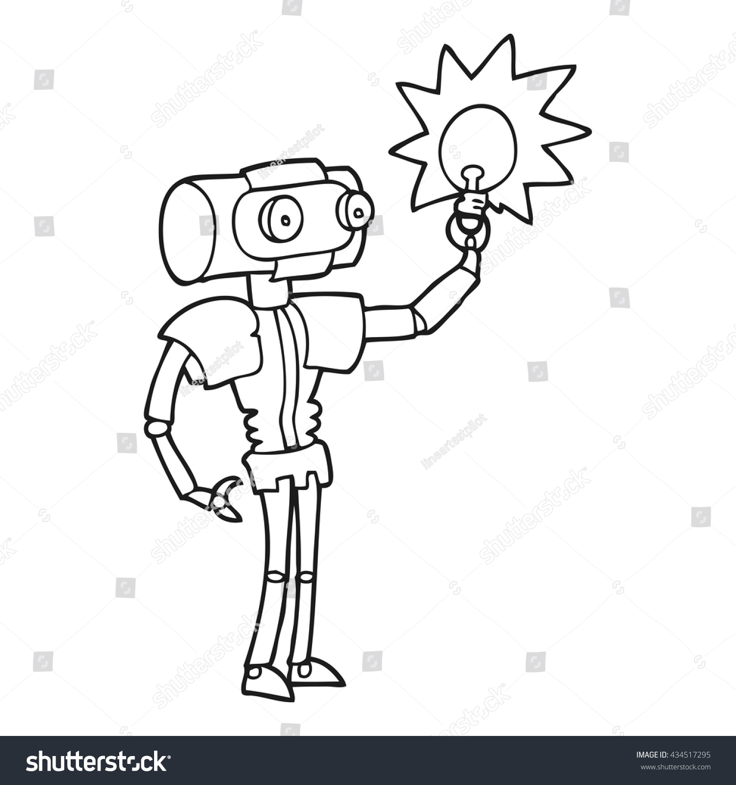 Freehand Drawn Black White Cartoon Robot Stock Vector (Royalty Free ...