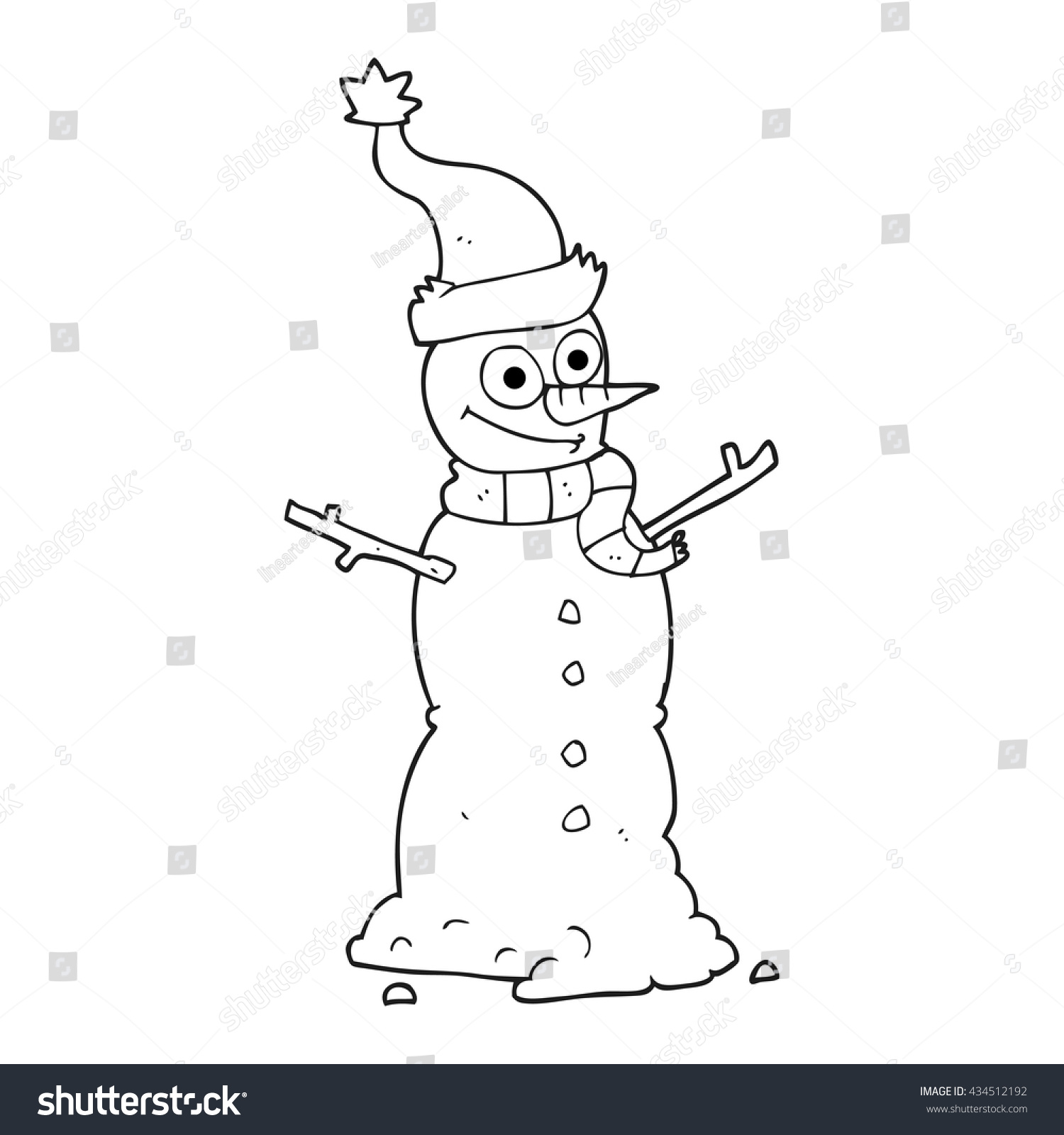 Freehand Drawn Black White Cartoon Snowman Stock Vector (Royalty Free ...